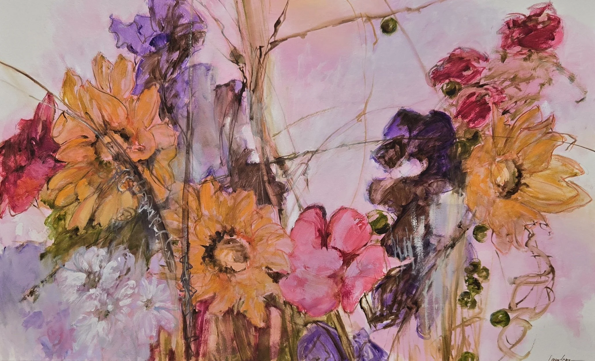 "Flora (So Faithful to What is Earthly," oil and acrylic ink on canvas, 30" x 48"