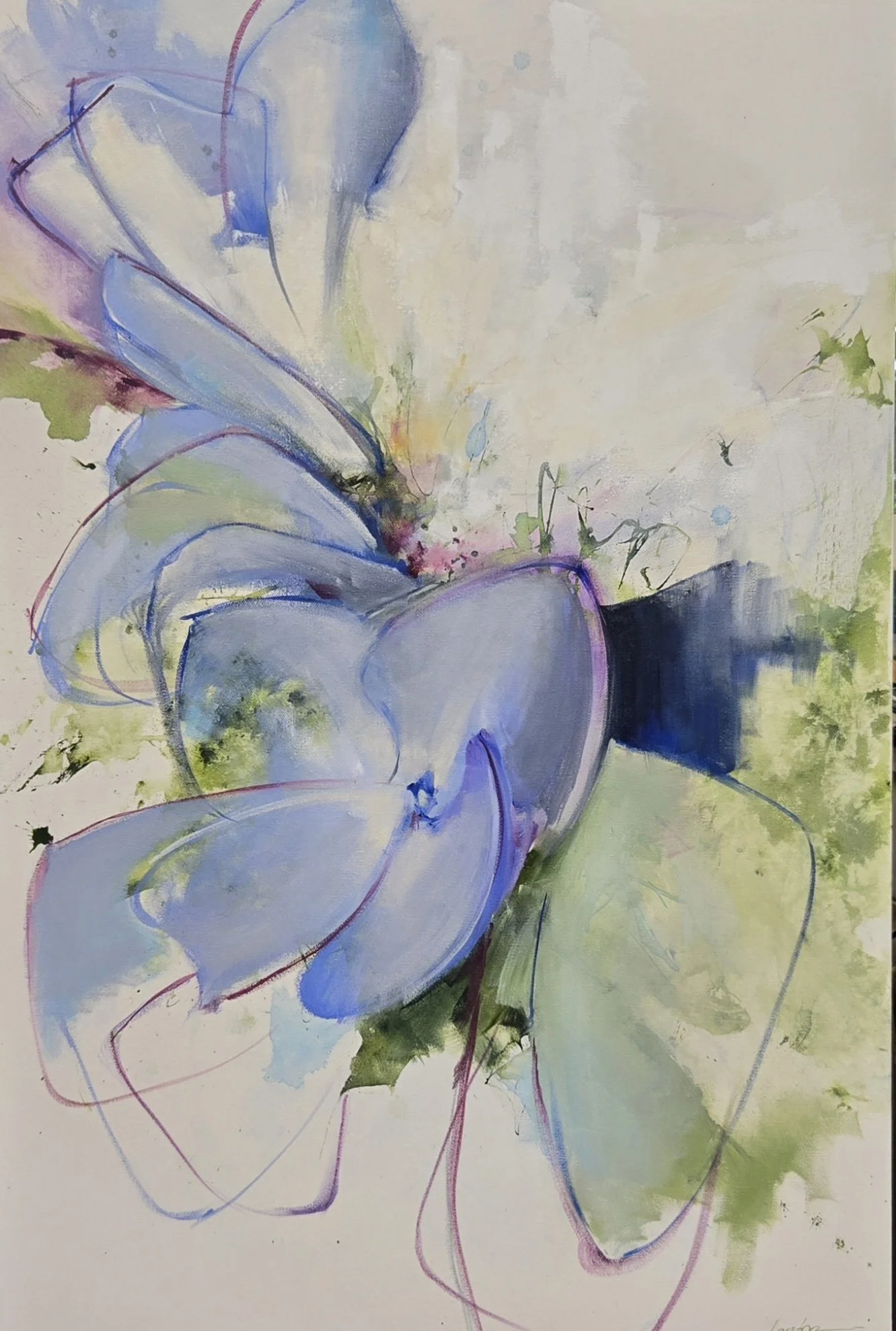 "The Blue Seems to Revive," oil and acrylic ink on canvas, 24" x 36"