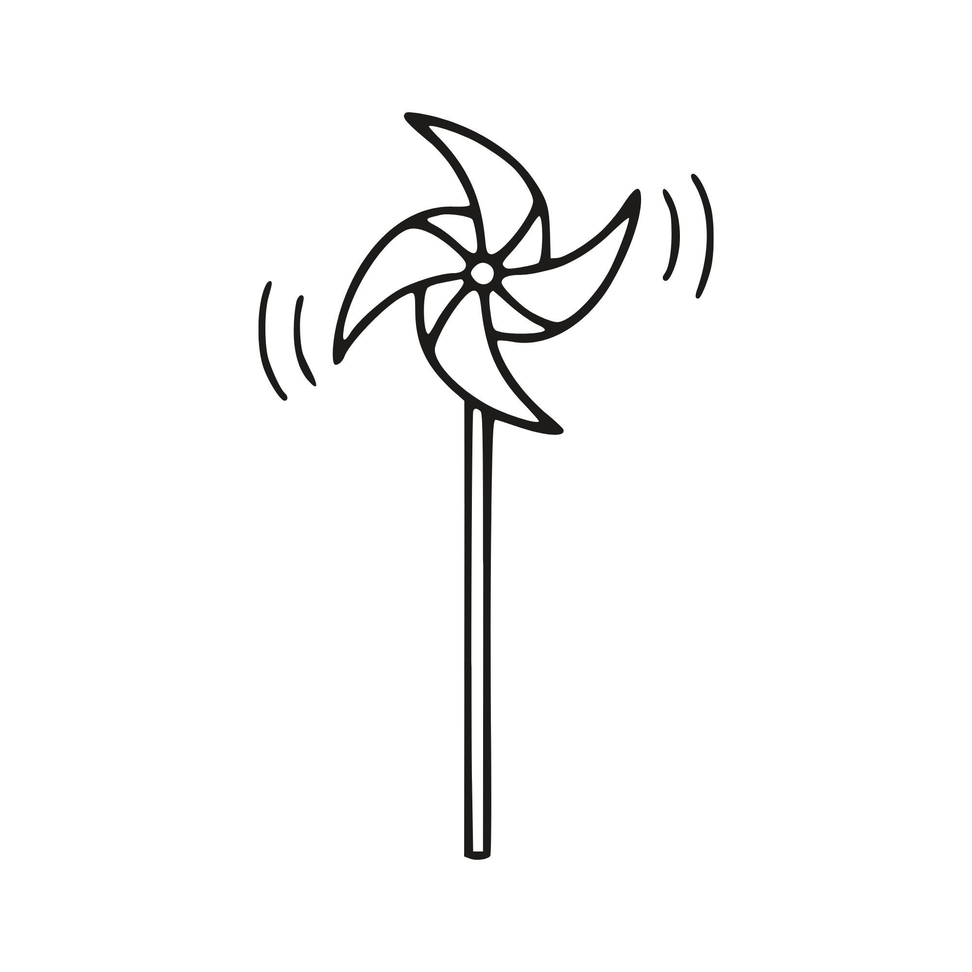 a black outline of a pinwheel in motion