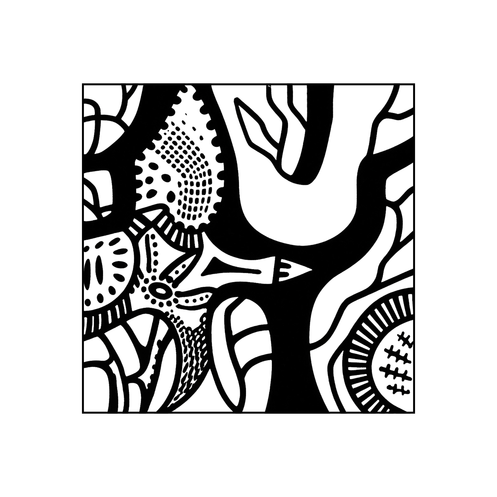 a black-and-white rendering of one of artist Linda Kerlin's "extreme doodles"