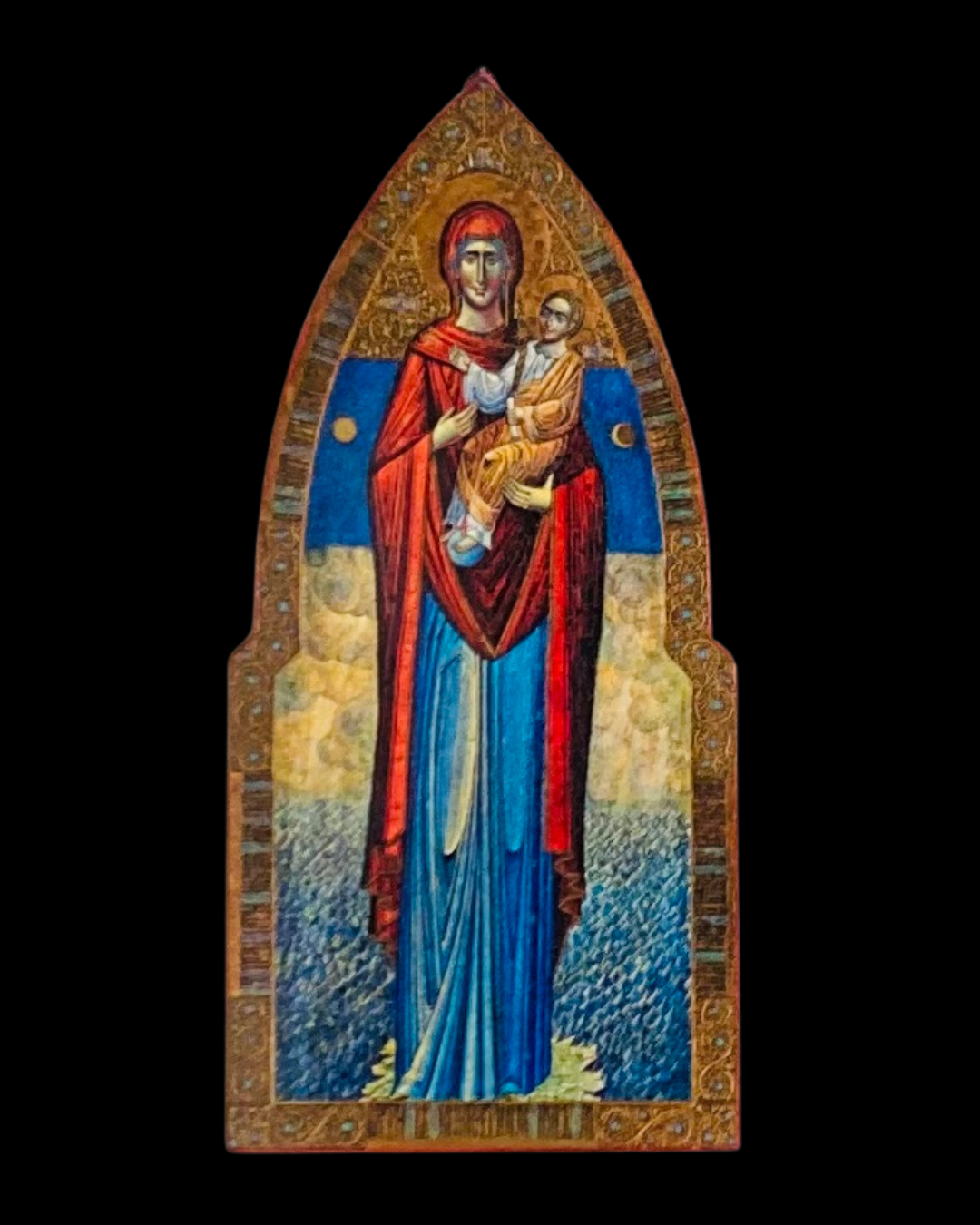 Virgin Mary Star of the Sea 
Lindenwood, natural pigments, and gold leaf 
7 ¾"  x 16 ½" 
$3,200