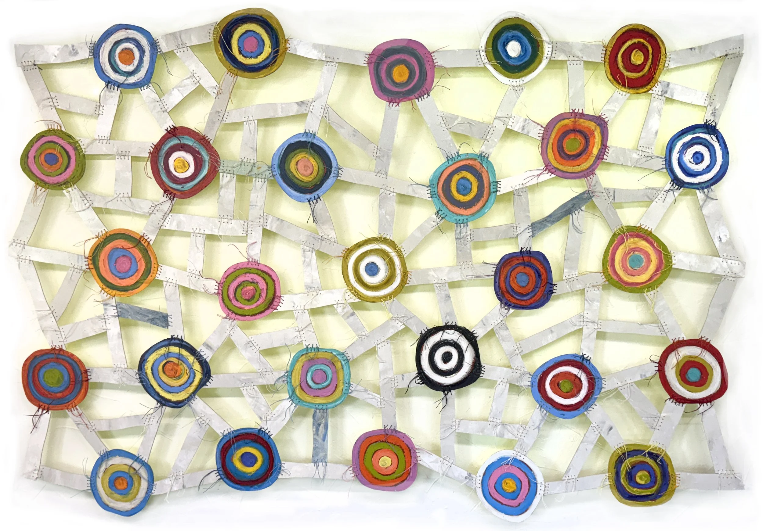 Waypoints
44" x 64"
wood, oil, acrylic, and fluorescent paint, waxed linen thread