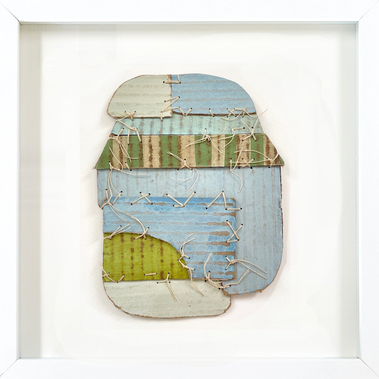 I made a series of these small stitched pieces during the pandemic. They were like small studies or meditations--trying to mend the craziness of what was going on....Construct 7 - framed 12&quot; x 12&quot; @carriehaddadgallery

#stitching #cardboard