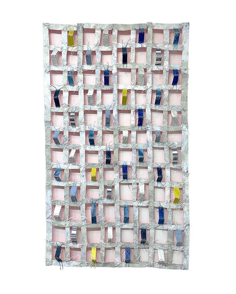 Buckle - 60&rdquo; x 36&rdquo; x 2&rdquo; - painted wood and waxed linen

#susanstover #susanstoverart #gridartwork #stitching