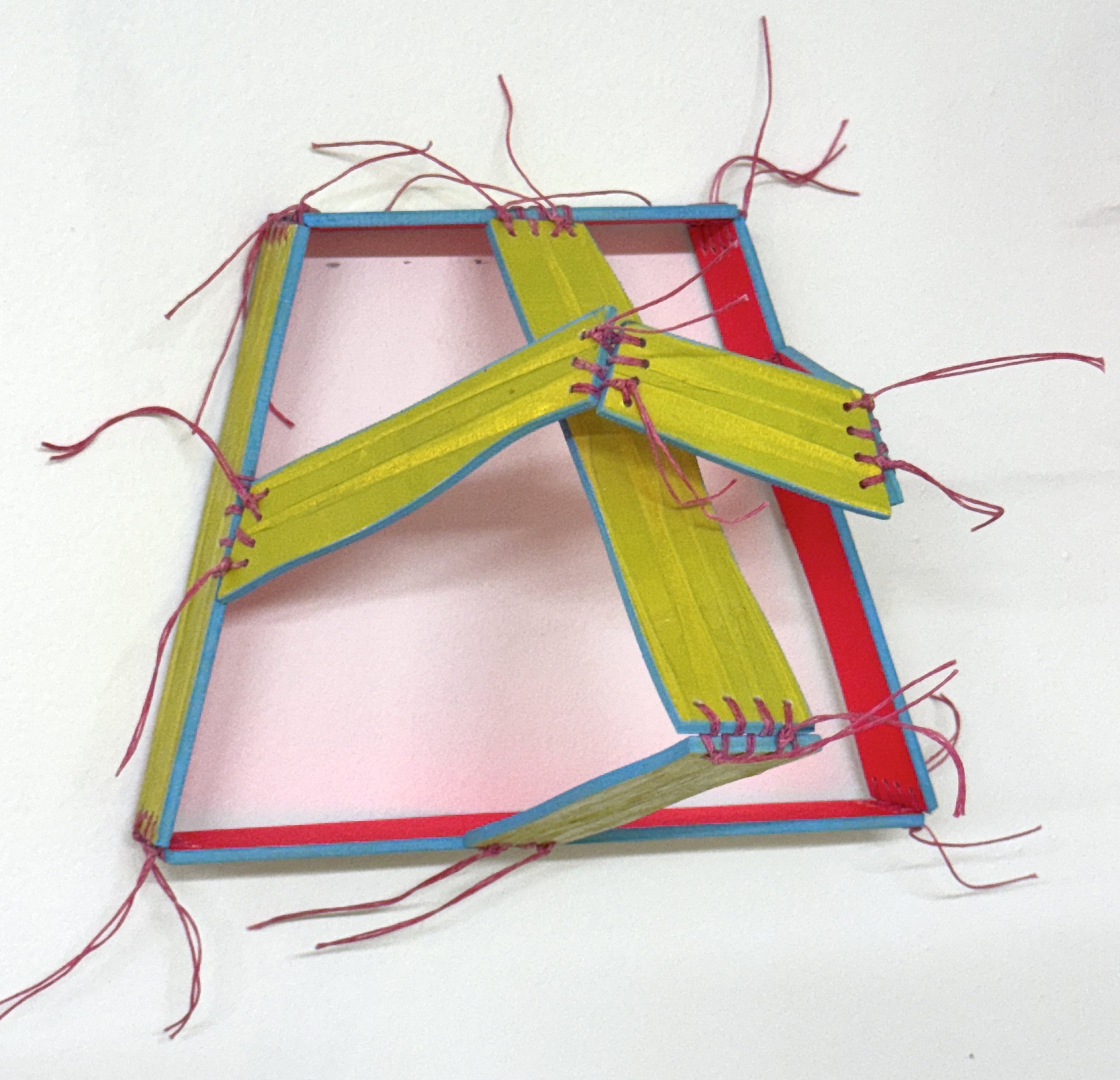 GG#3
6.5" x 8" x 7"
wood, oil paint, fluorescent paint, waxed linen thread