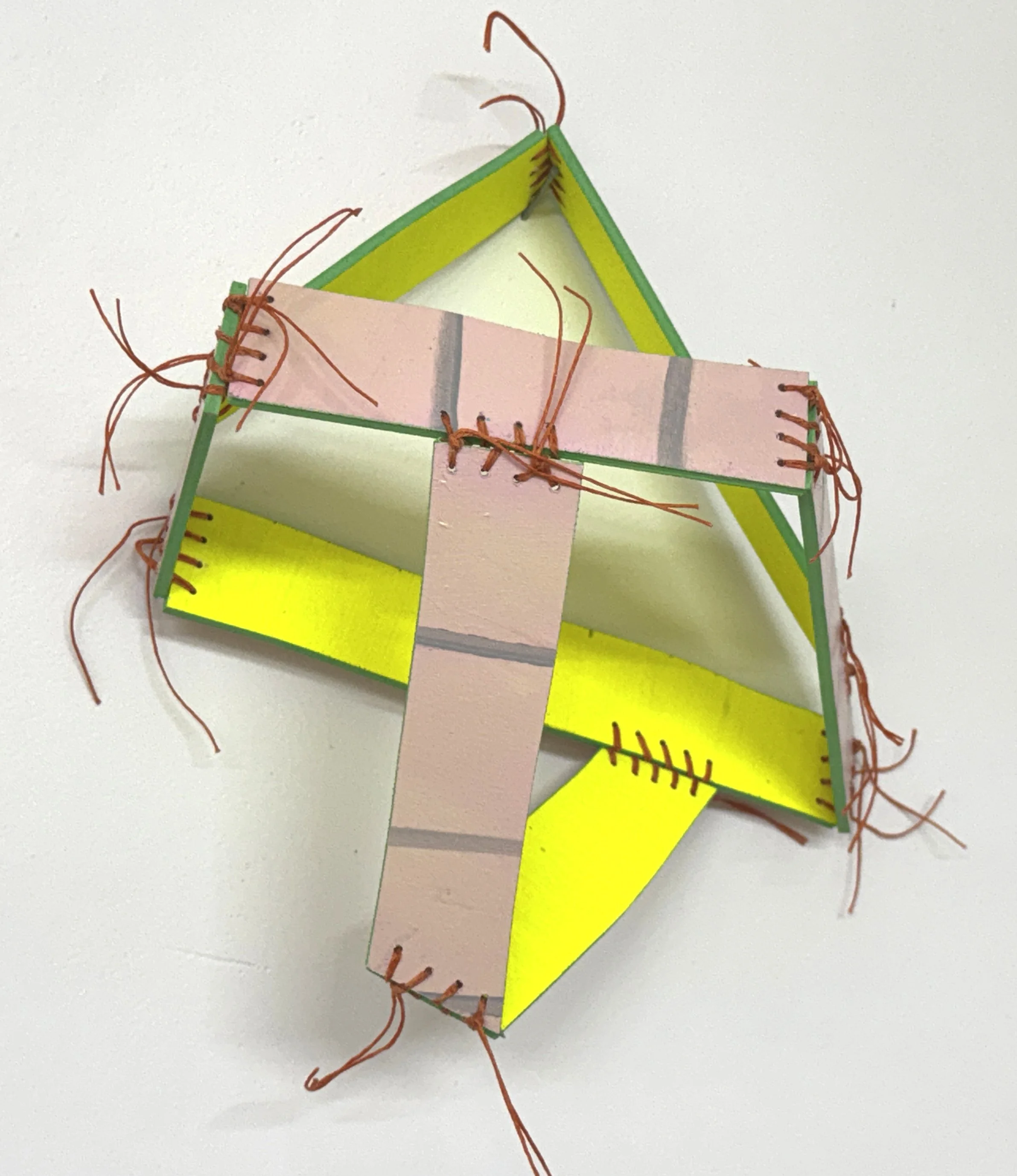 GG#8
10" x 9" x 6"
wood, oil paint, fluorescent paint, waxed linen thread