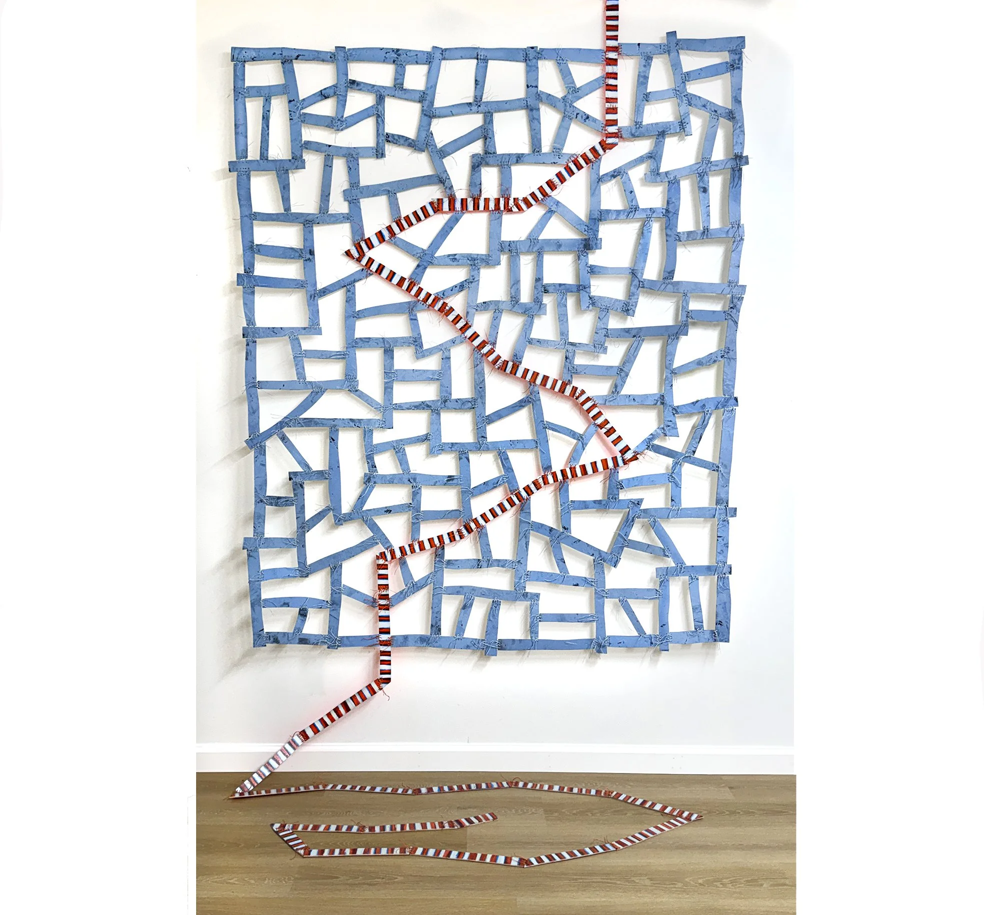 Spirit Line
120" x 59" x 20"
wood, oil, acrylic, and fluorescent paint, waxed linen thread