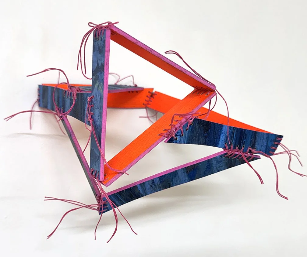 GG#1
6.5" x 9" x 8"
wood, oil paint, fluorescent paint, waxed linen thread