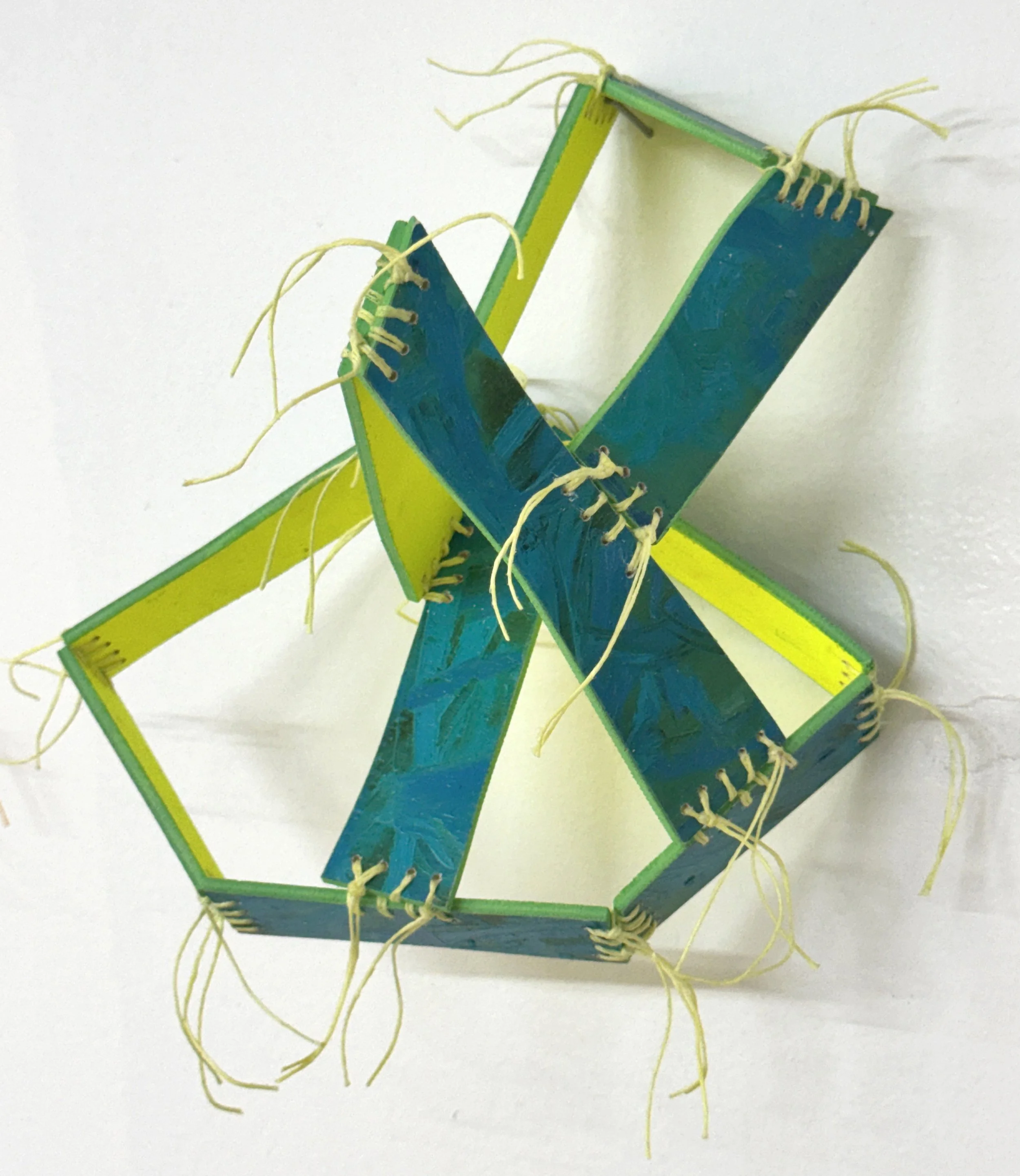 GG#5
9" x 7" x 6"
wood, oil paint, fluorescent paint, waxed linen thread