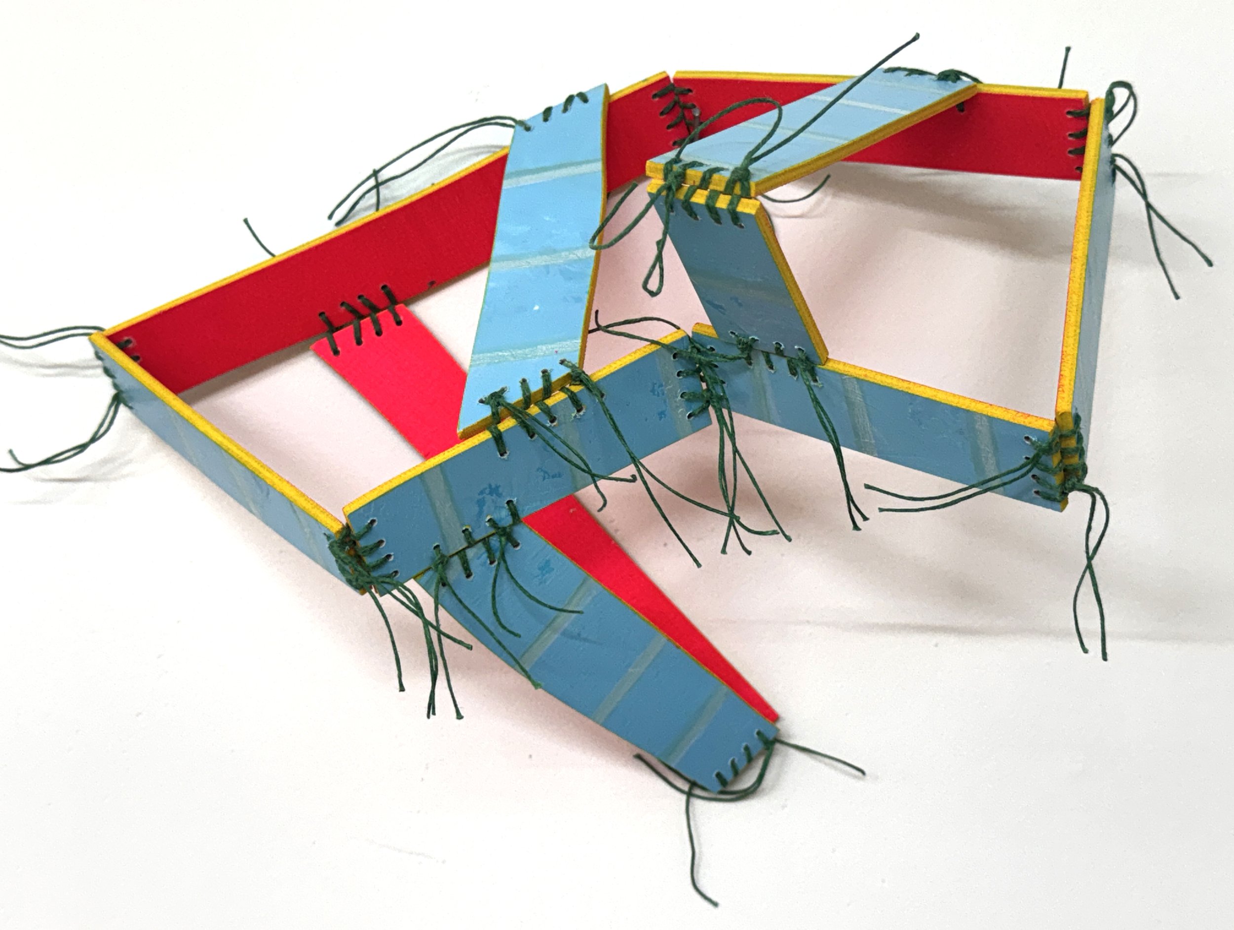 GG#7
10" x 9" x 6"
wood, oil paint, fluorescent paint, waxed linen thread