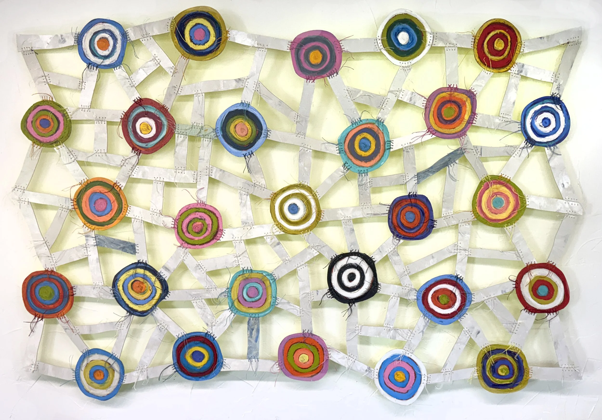 Waypoints
44" x 64"
wood, oil paint, fluorescent paint, waxed linen thread