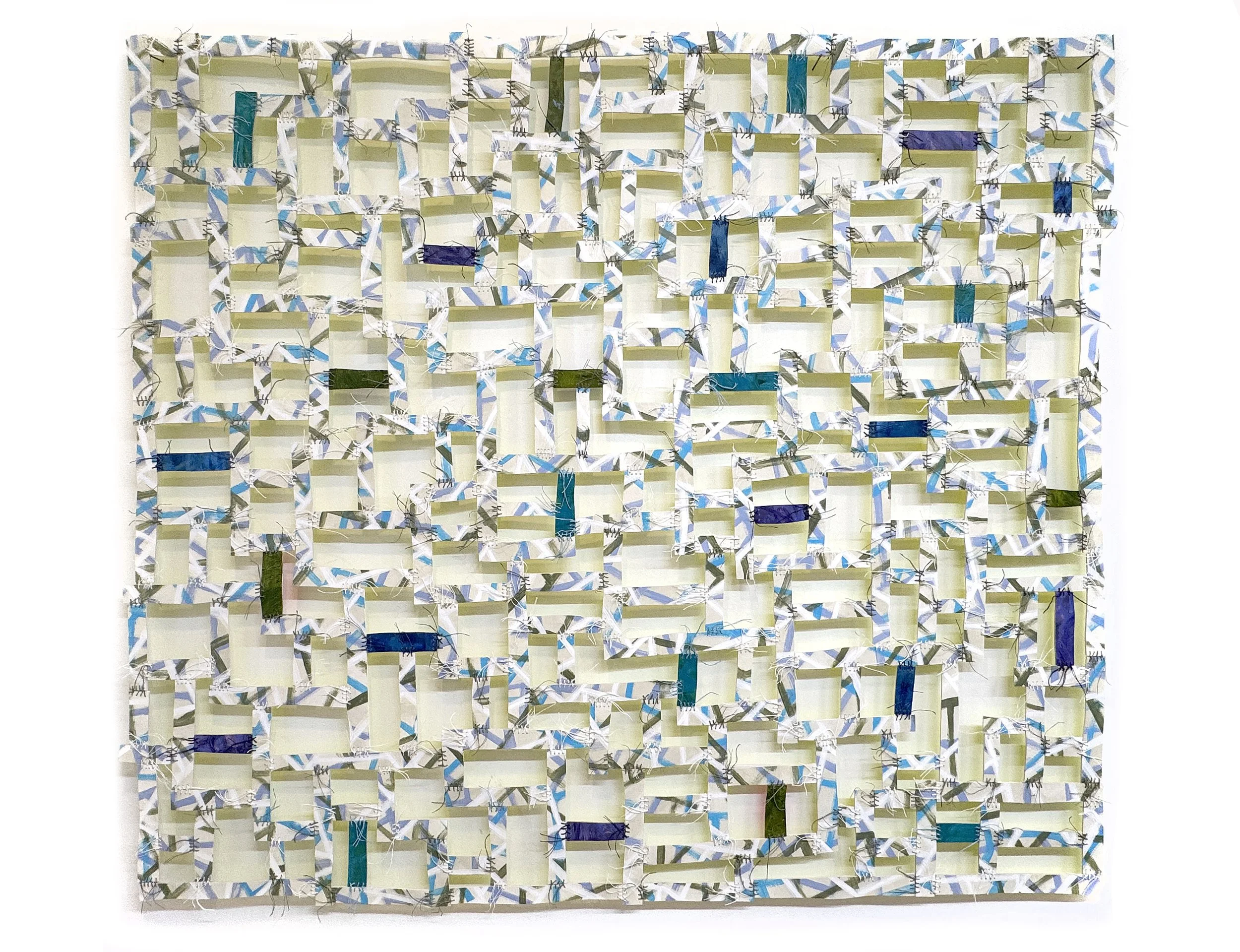 It's a Party
59" x 67"
wood, oil, acrylic, and fluorescent paint, waxed linen thread