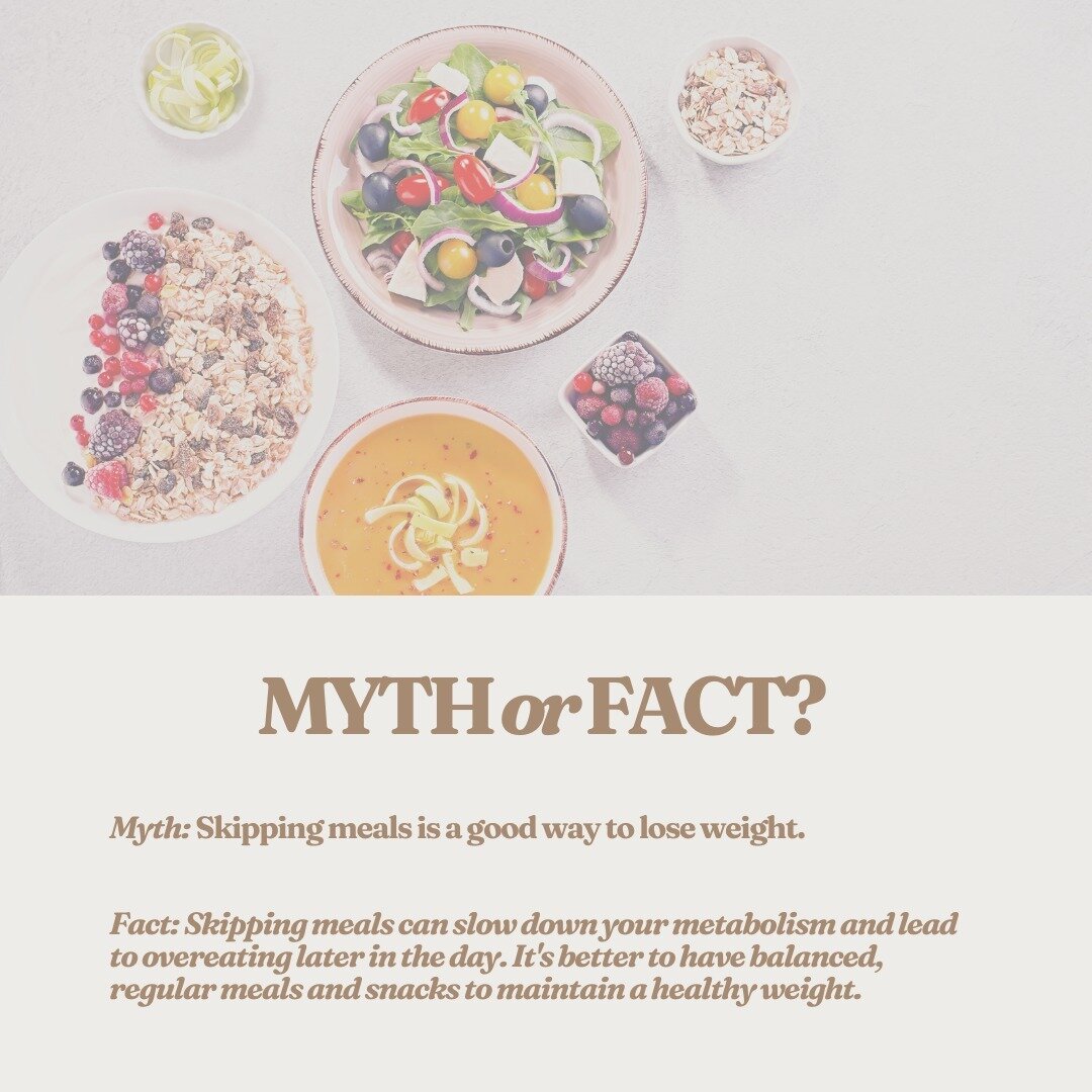 Skipping meals = Weight Loss? ❌ I often hear this belief from some of my clients. They feel they have to cut down to 1-2 meals per day to lose weight, but here&rsquo;s the reality, skipping meals can actually slow down your metabolism and lead to ove