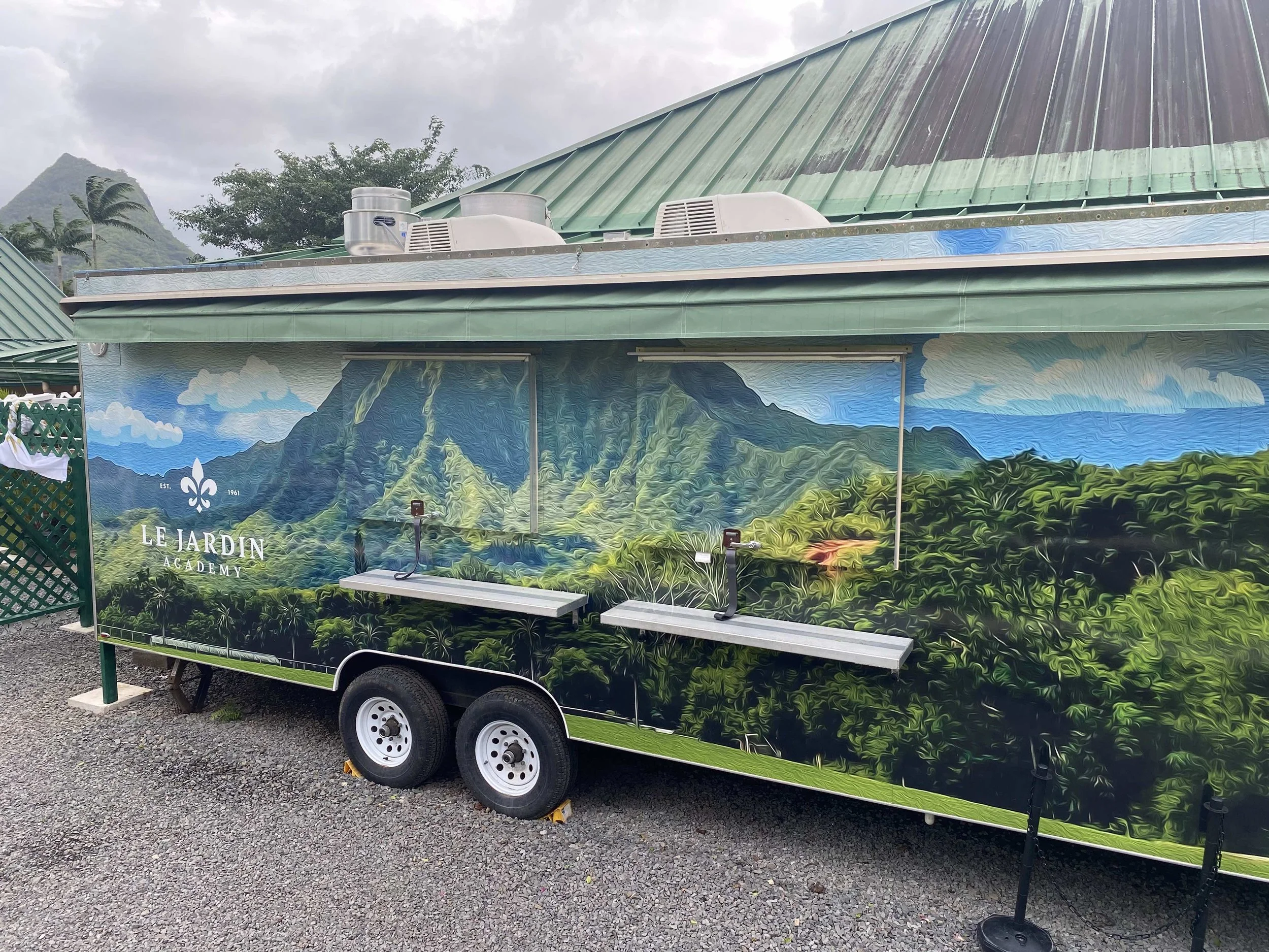 Side view of a new exhaust fan installed on Le Jardin Academy's food truck