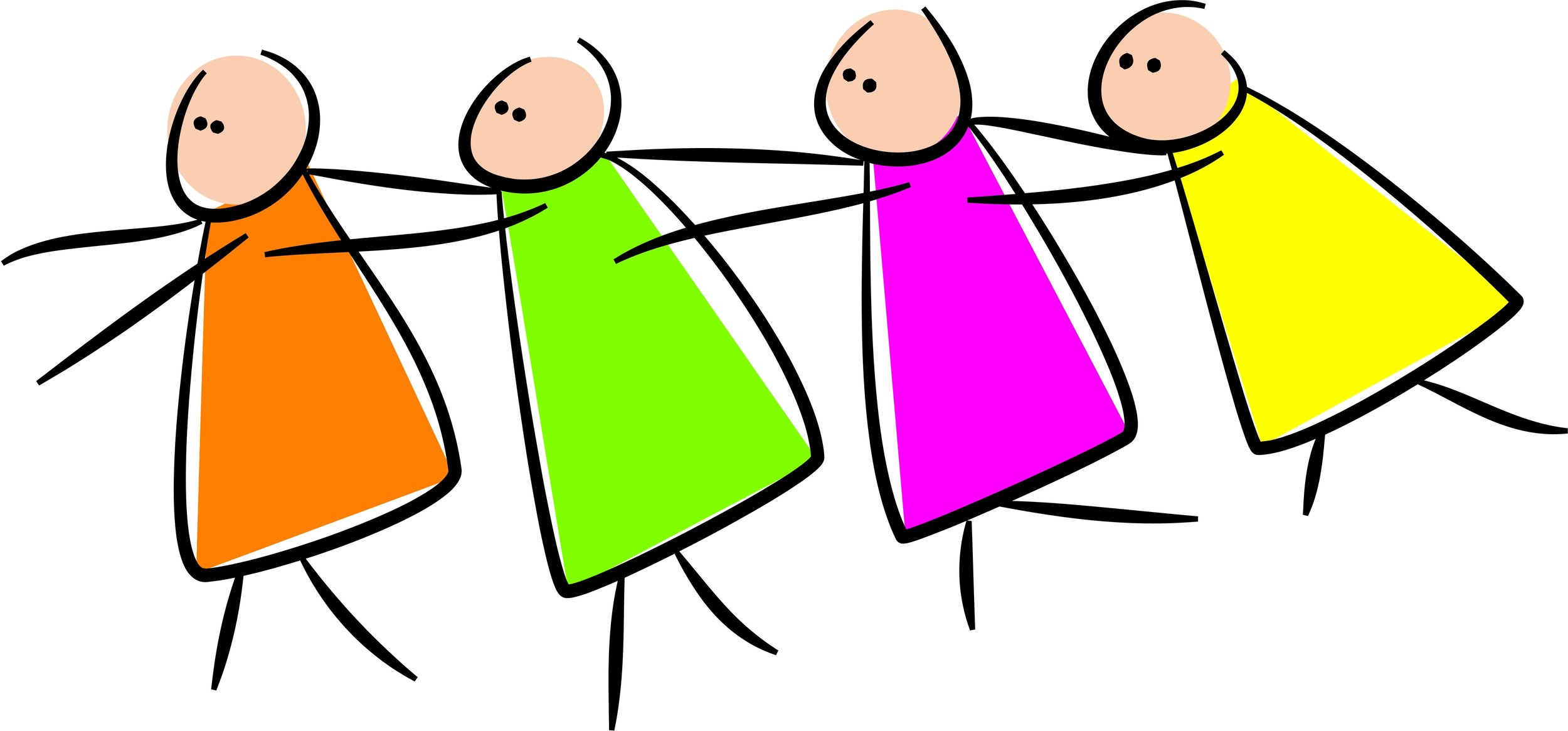 This is an image of stick humans following one another.
