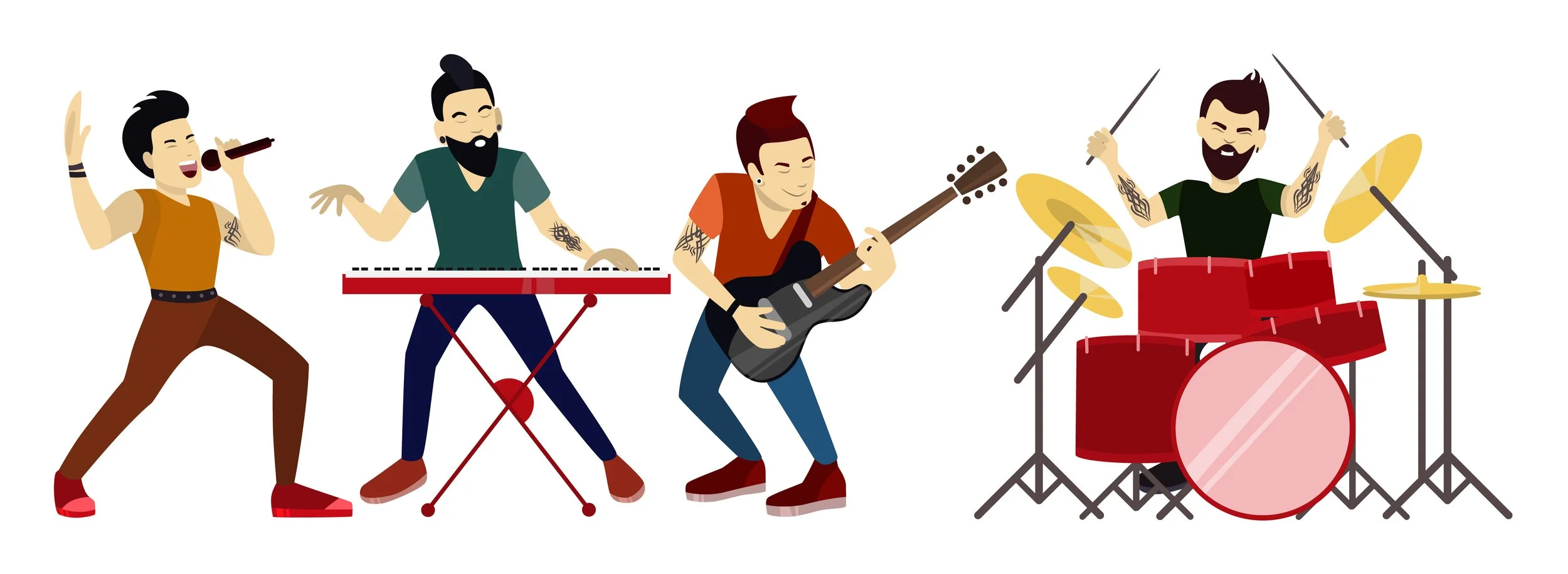 This image is a cartoon picture of a rock band.