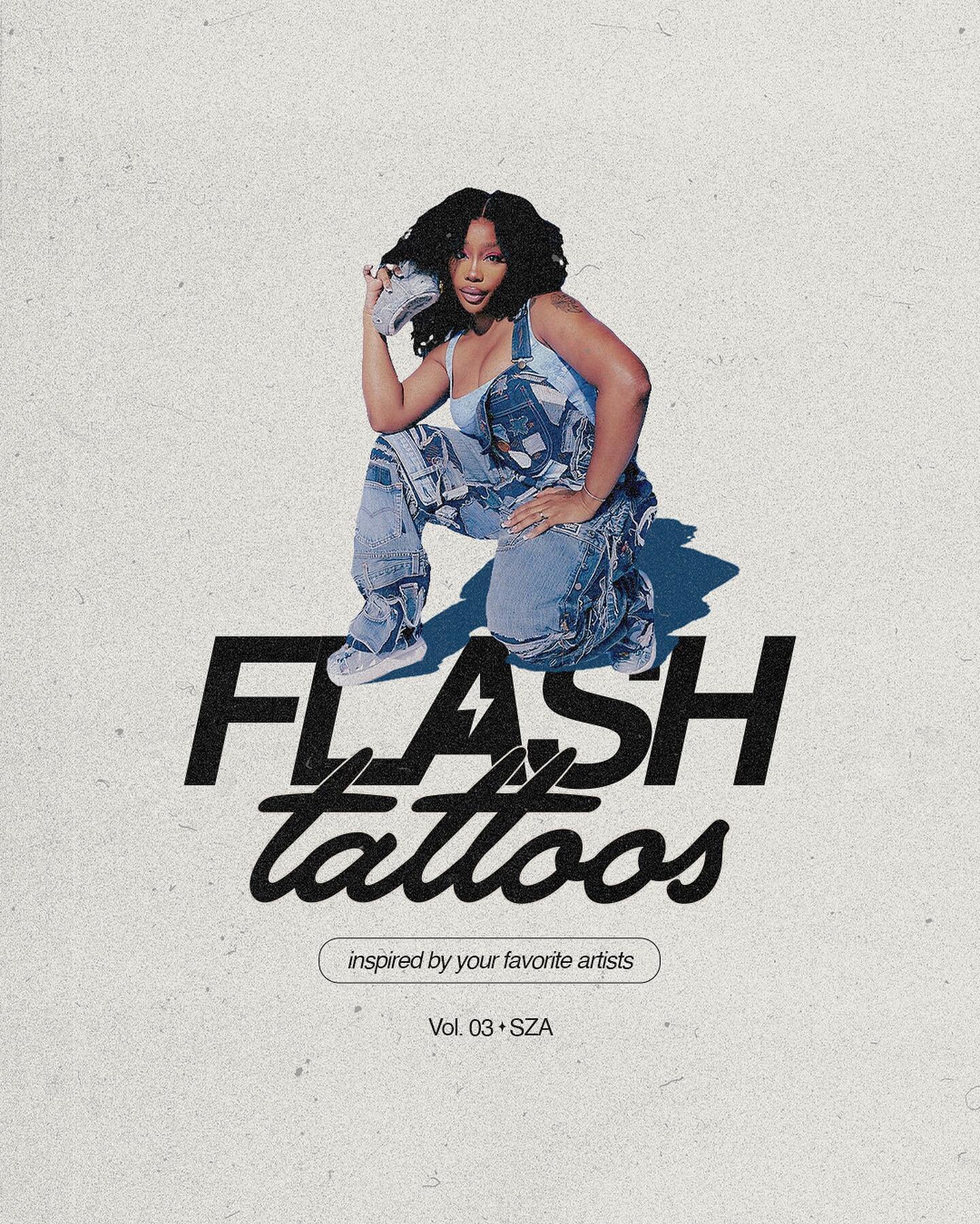 My top artist all year has been the one and only&hellip; miss @sza 😩👑✨ so i HAD to make a flash tattoo sheet inspired by her 🥹

This is Volume 3 of Flash Tattoo sheets inspired by your favorite artists! 🎶✍🏼⚡️ But this time, with a brand new look