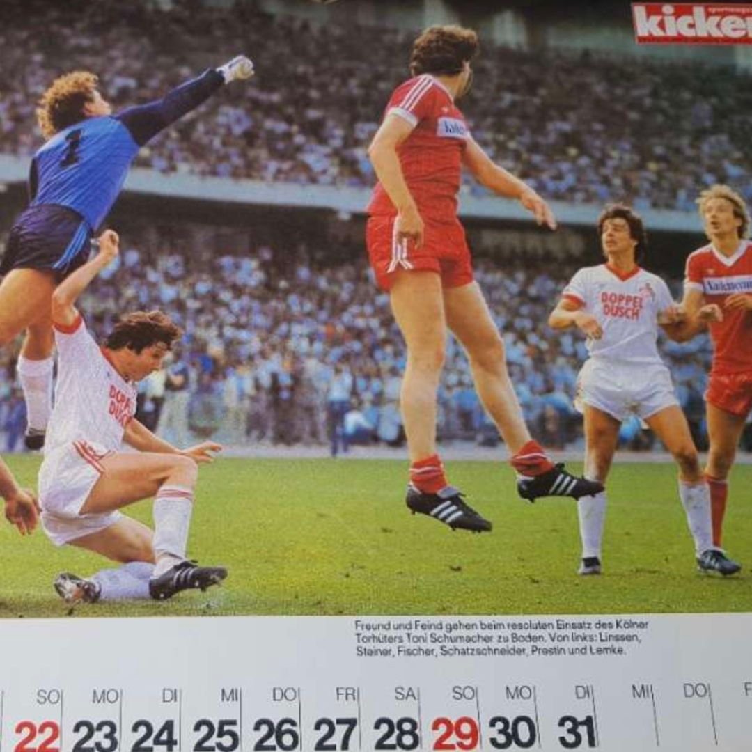 We flip back the pages to an age when local footy fanatics would change out their Kicker wall calendars &ndash; procured from Sporthaus Schmetzer &ndash; for some full-color Bundesliga action. You can almost hear Toby Charles on the call. Frohes Neue
