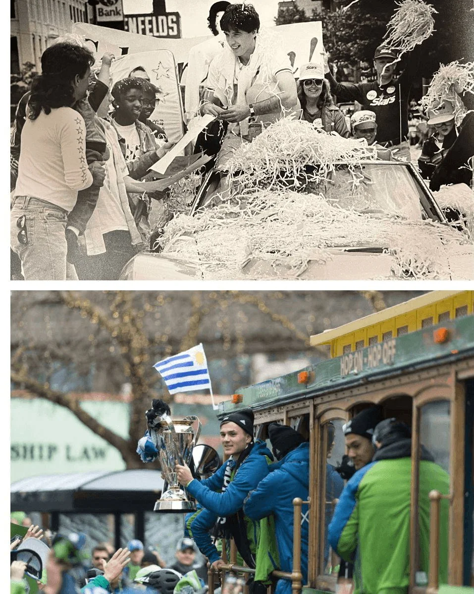 Speaking of celebrations, our first recorded soccer-centric parade was 1987 in Tacoma, when the MISL runner-up Stars were cheered down the streets. The first championship parade, of course, came in 2016, when the Sounders returned from Toronto with t
