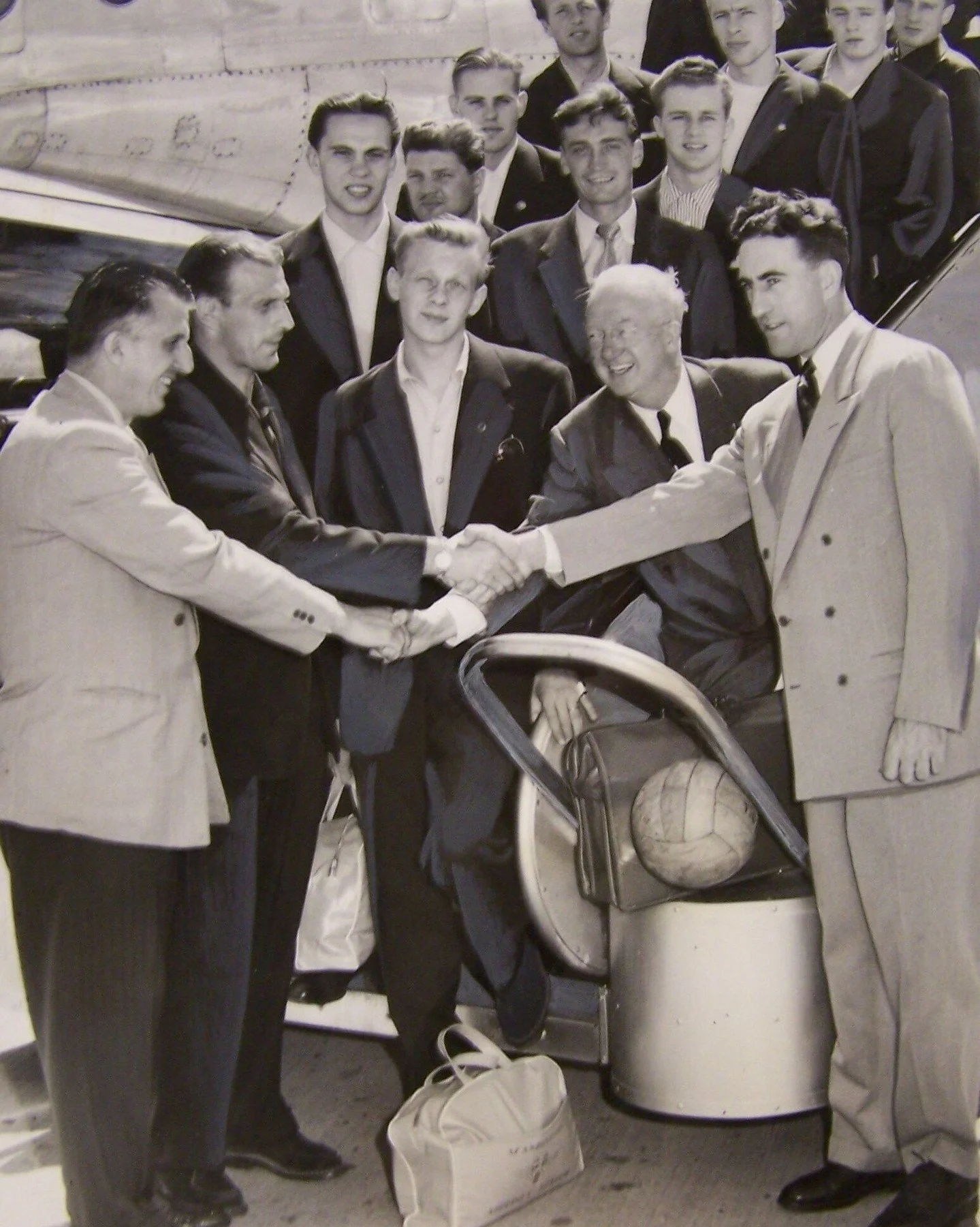Washington has been welcoming the world to play the world's game here since 1949. Here, Sweden's AIK is greeted upon landing in Seattle to play Vikings SC in 1951. By the end of June, clubs and national teams from 45 FIFA members will have visited WA