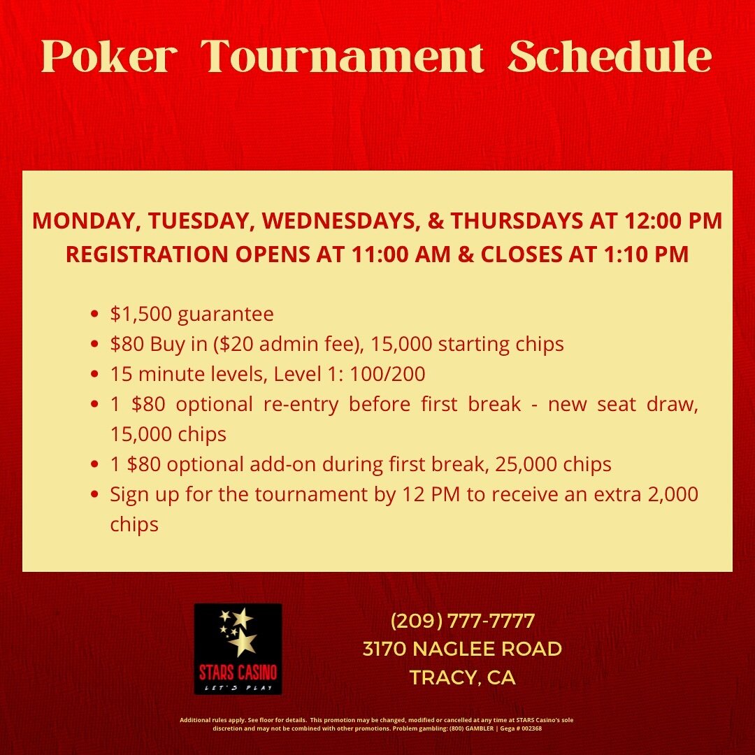 New Tournament Poker Schedule is now Live at Stars Casino!