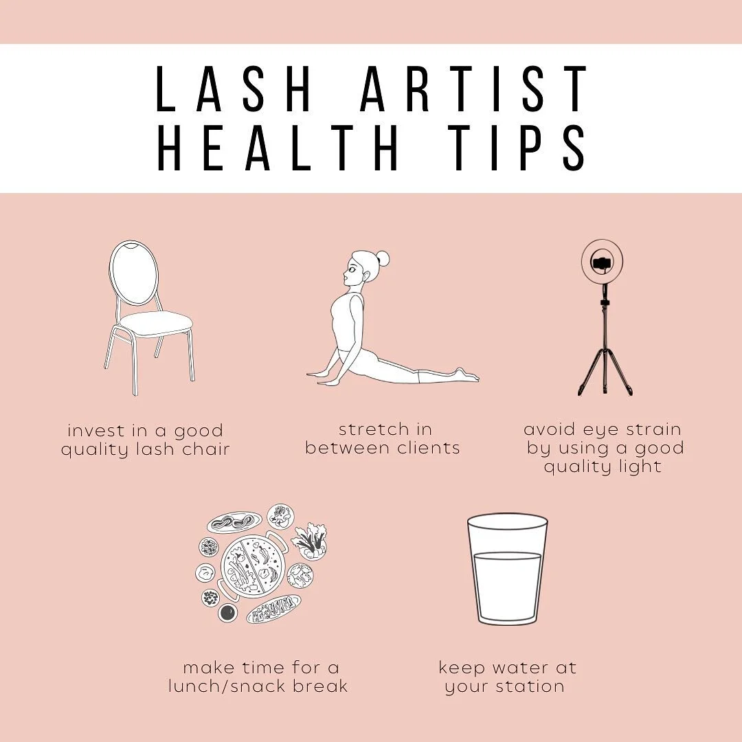 As we get into one of the busiest seasons for the lash industry, keep in mind that your health as a lash artist is so important! Take care of yourself before, during &amp; after your appointments. Your physical &amp; mental health should be your numb
