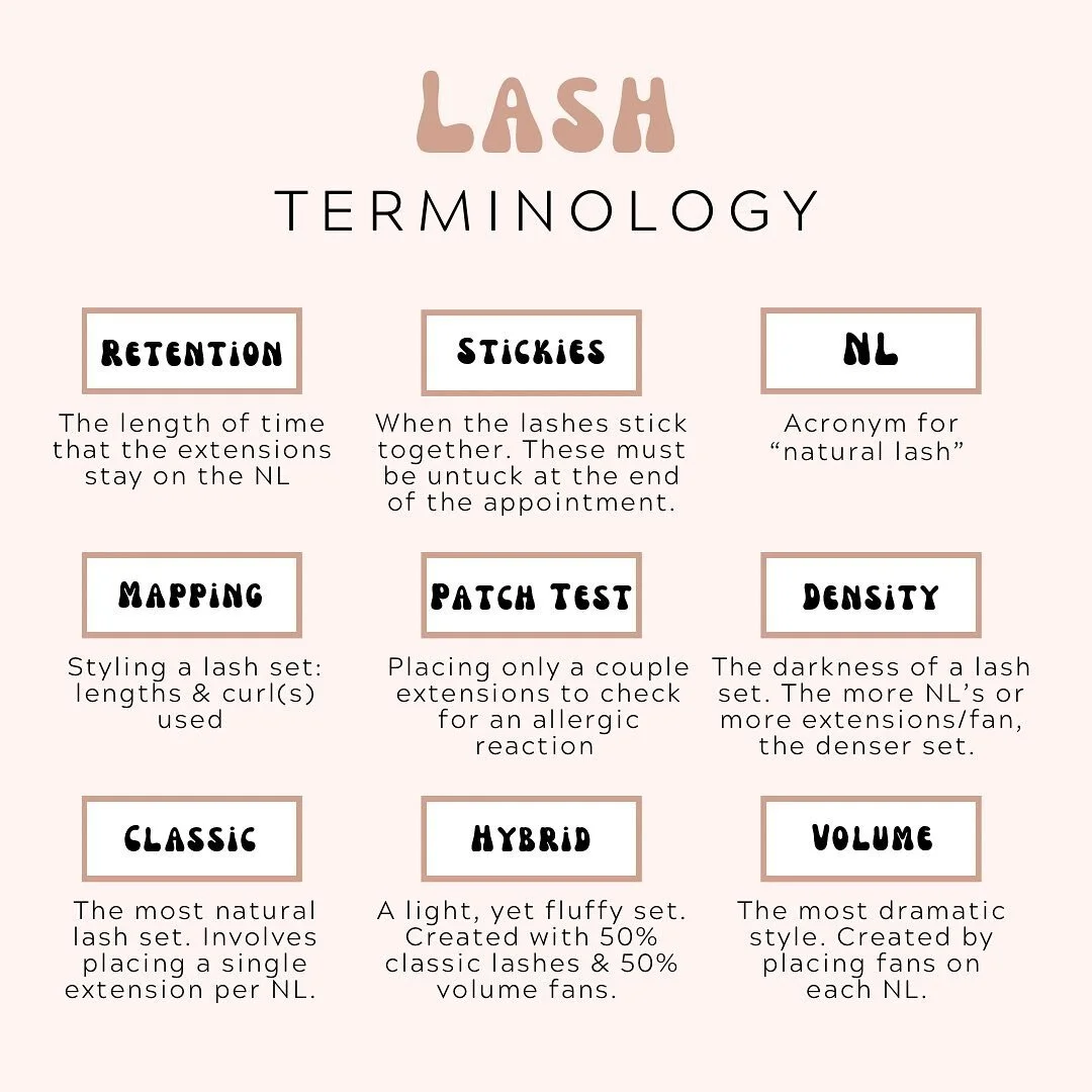 Whether you are a new lash artist, a first time lash client, or even new to the lash world, here&rsquo;s a post to help you freshen up on your lash terminology! 📝

Are there any other terms that I should add to the list?