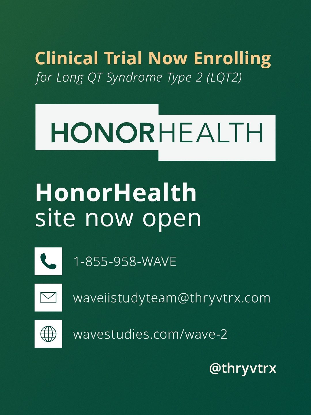 Wave II has a new enrollment site &mdash; and it's now open. 📍 HonorHealth Research Institute &mdash; Scottsdale, AZ is now accepting participants for Wave II, a Phase 2/3 clinical trial for adults with Long QT Syndrome Type 2 (LQT2). Led by Dr. Ank