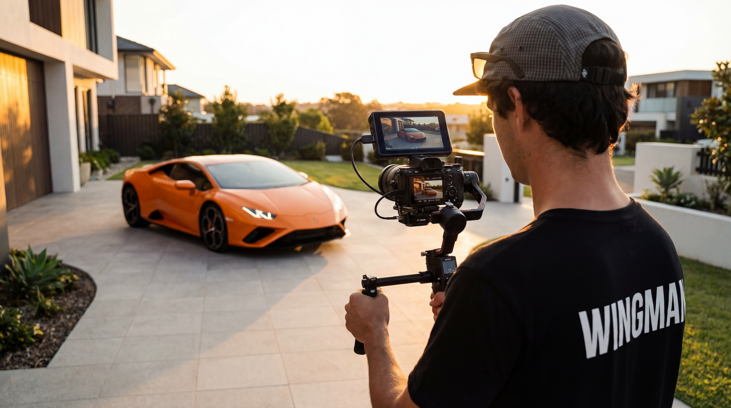 Luxury car with luxury home in background
