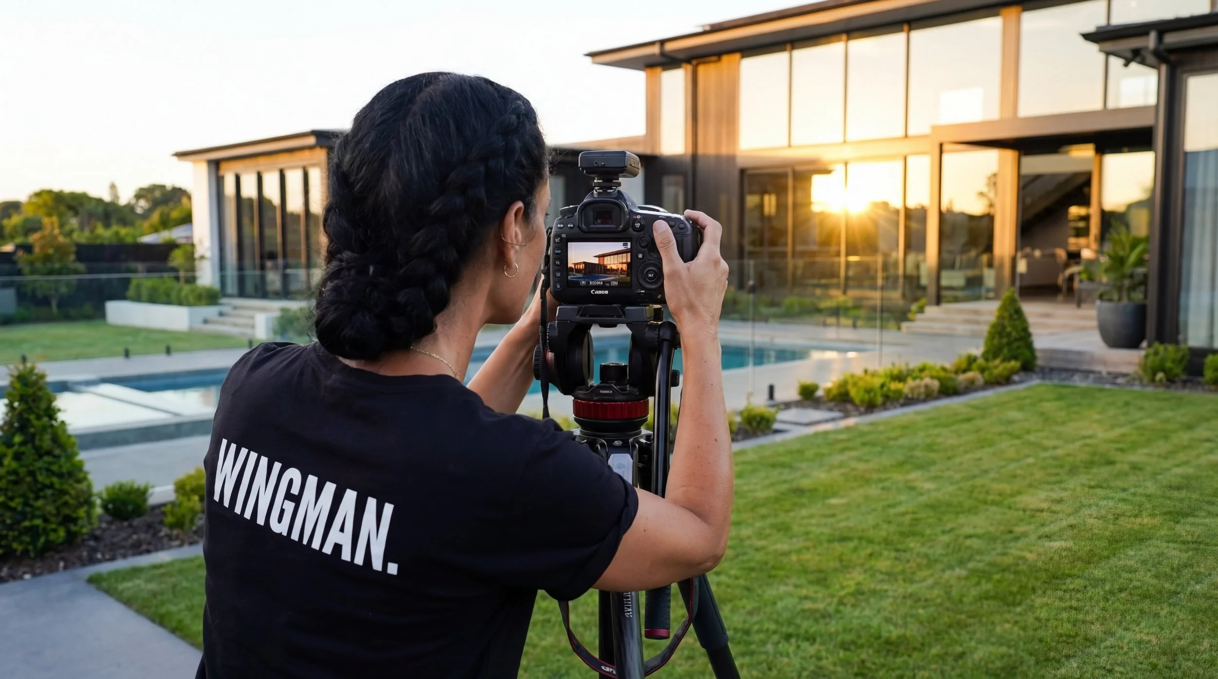Photographer taking photo of luxury home