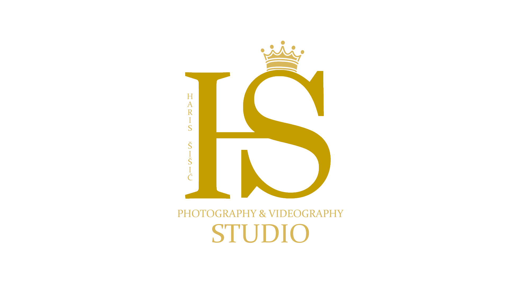 Logo for Harris Šišic Photography & Videography Studio, featuring large golden letters 'L' and 'S' with a crown on top and the words 'Harris Šišic' along the side