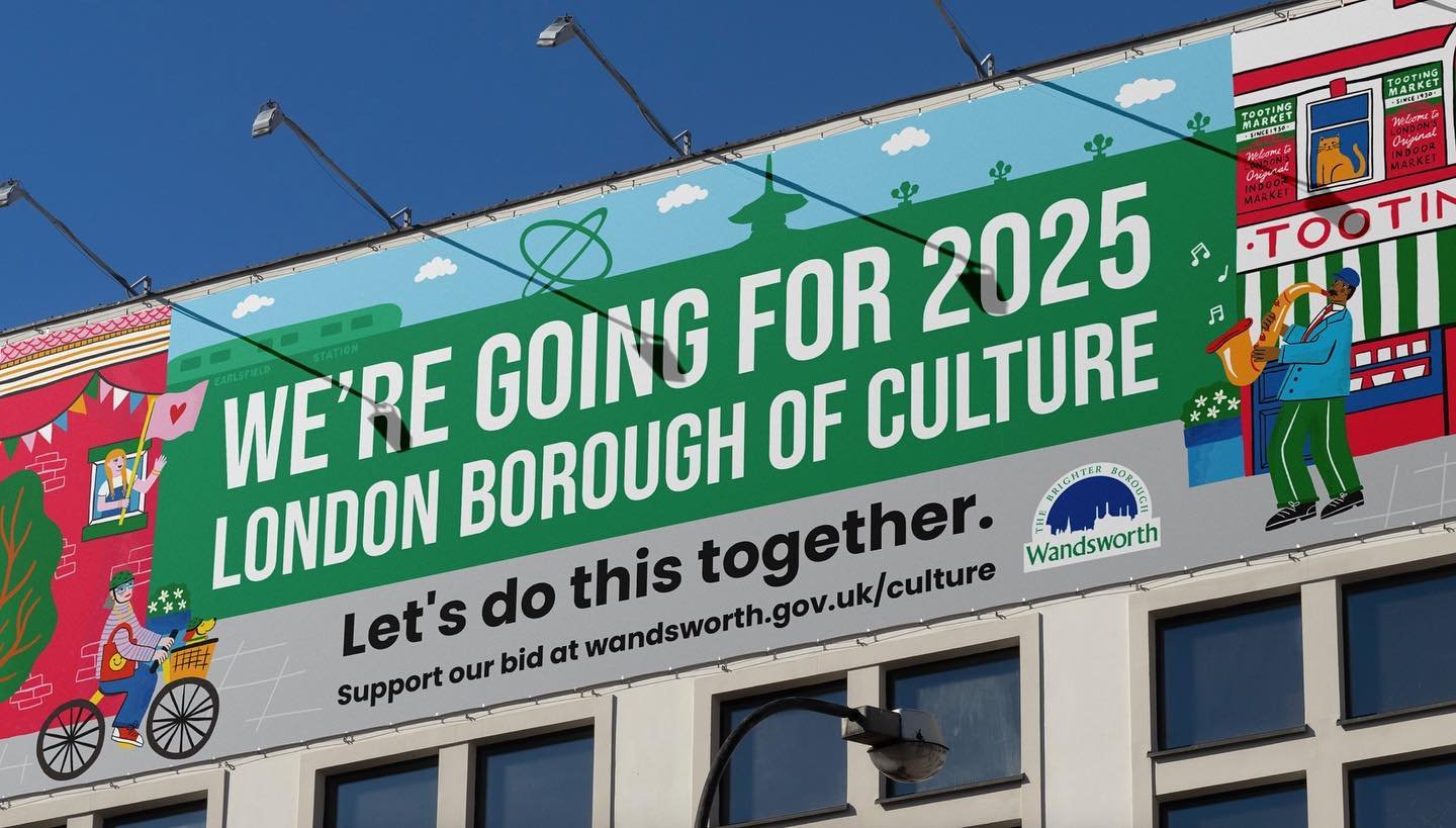 Thrilled to hear Wandsworth won their bid to become the London Borough of Culture 2025! It&rsquo;s always exciting to hear when a project you&rsquo;ve worked on has made a positive impact. I created these illustrated banners, billboards and digital a