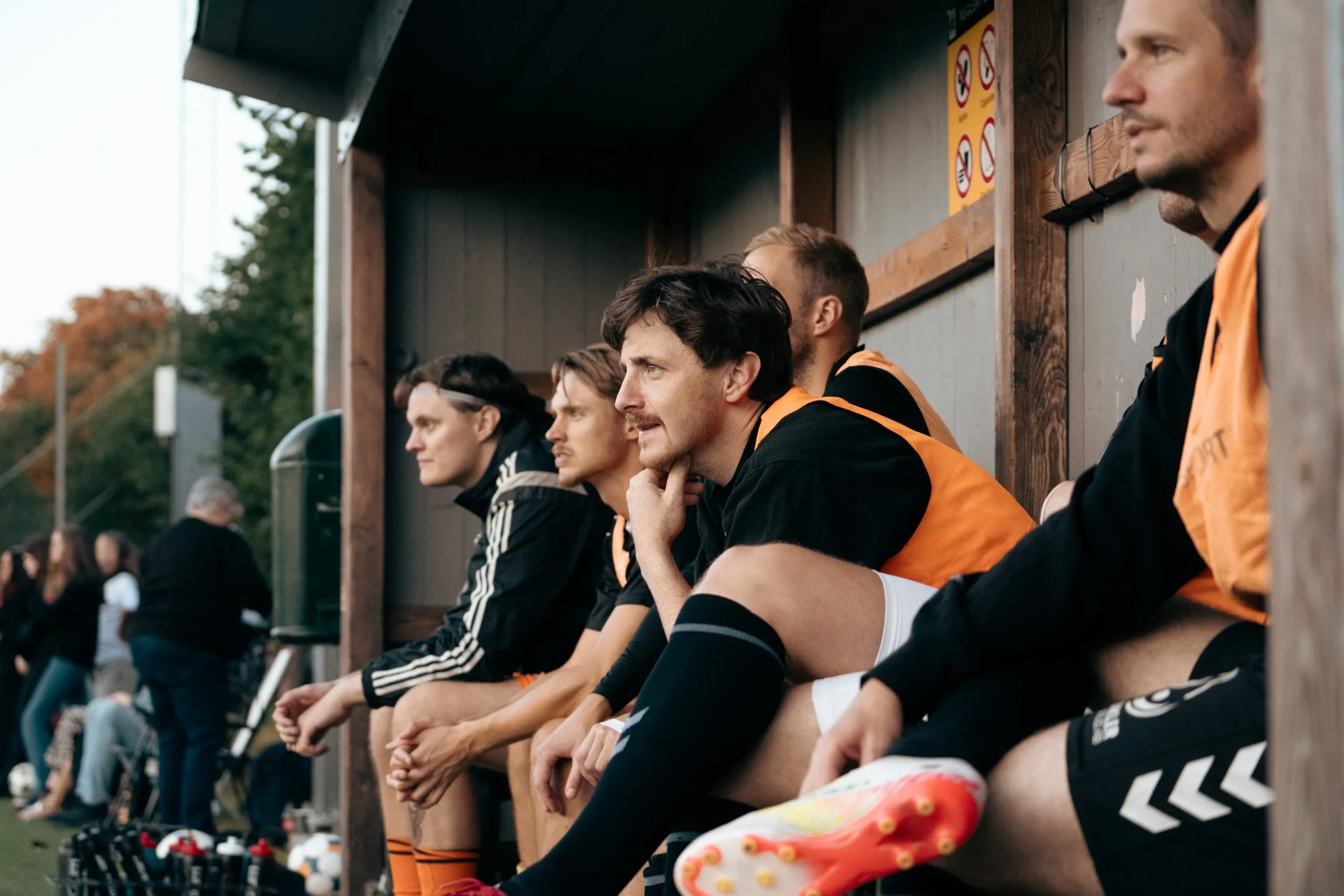 The FC Möllan bench during the Malmömästerskapen final 2025.
