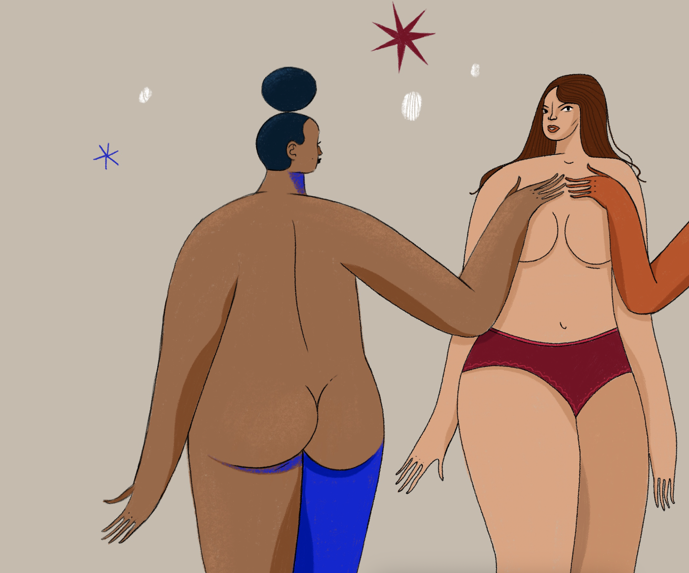Modern illustration celebrating women through bold form, colour and movement.