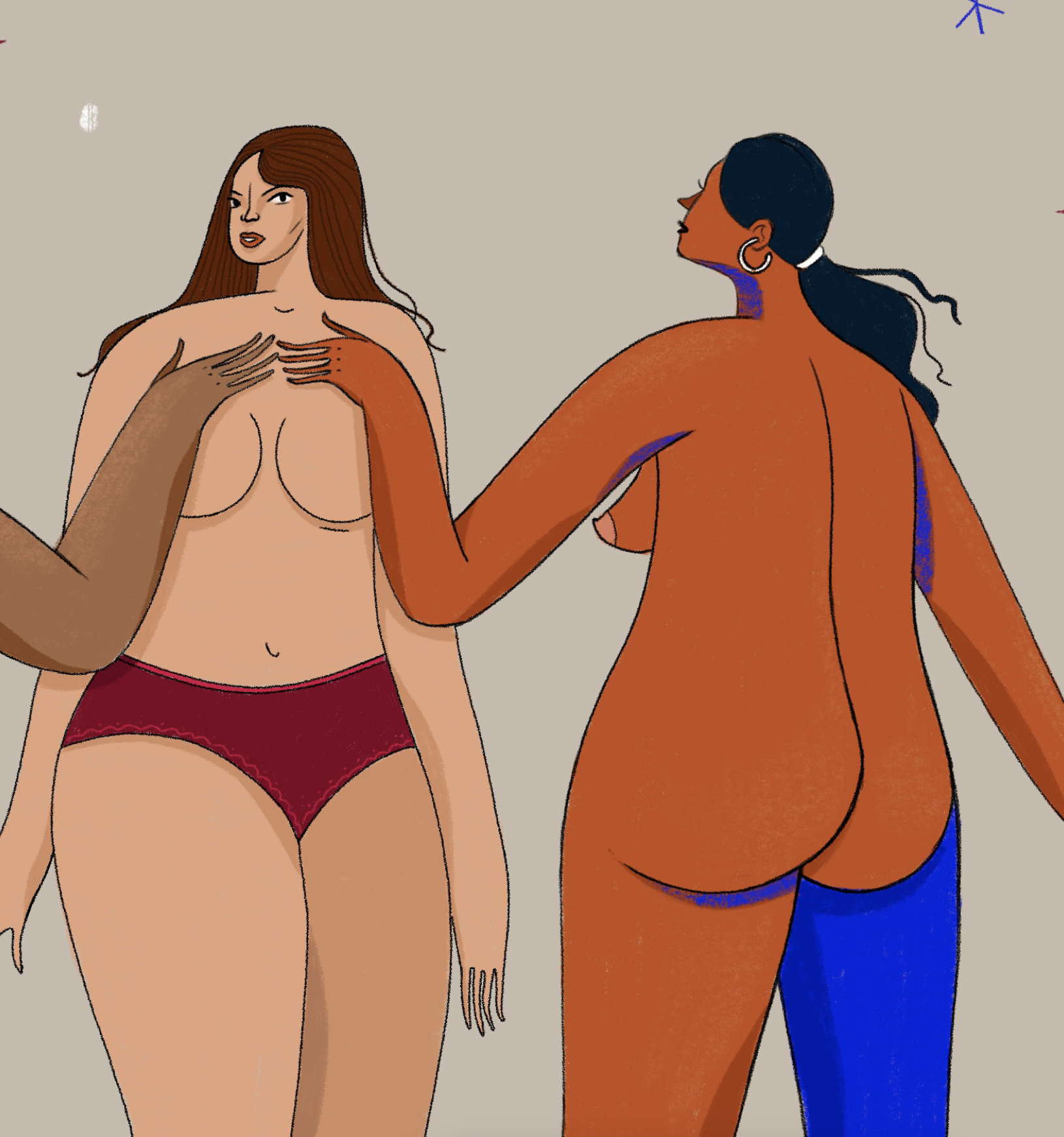Illustration of diverse female figures using playful shapes and confident poses.