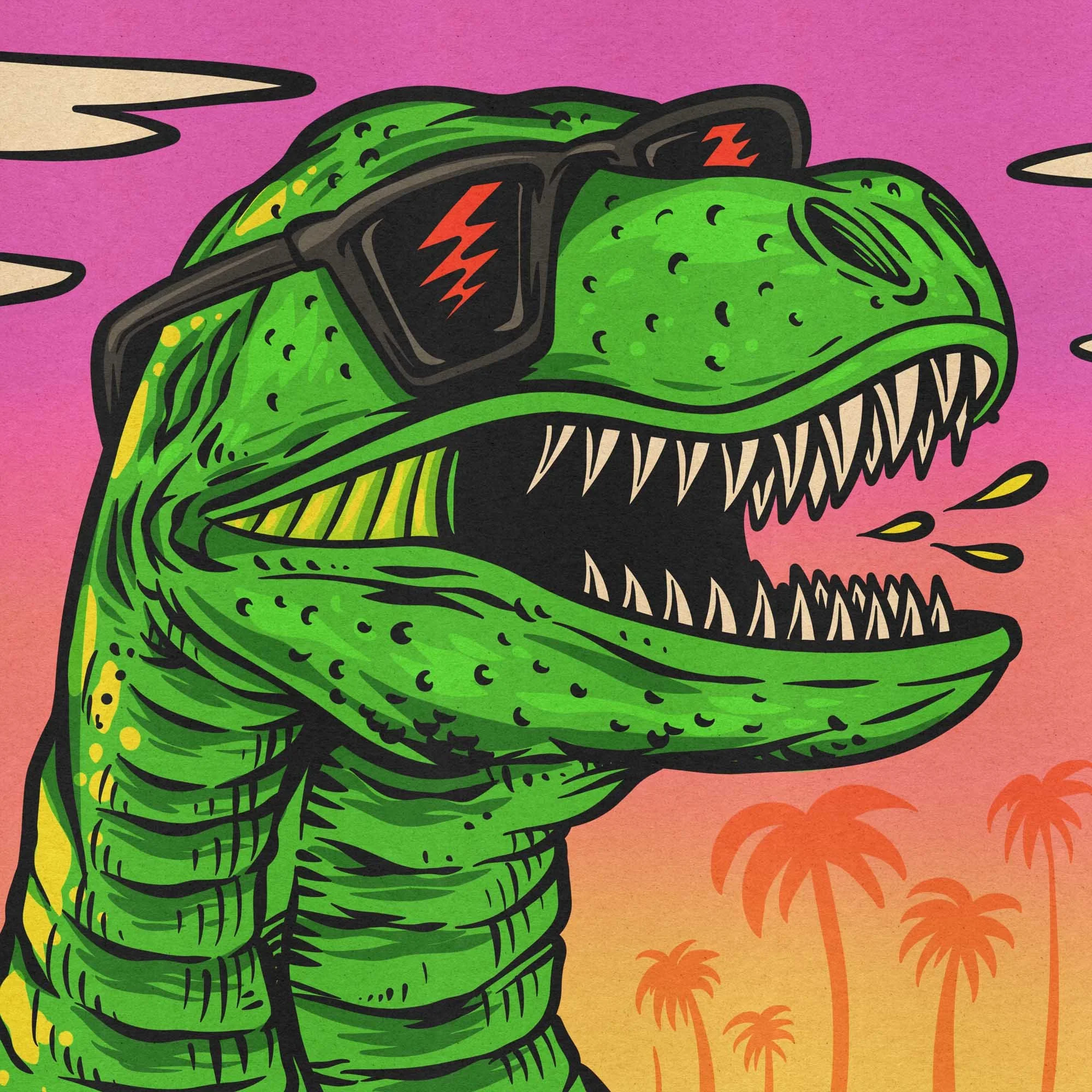 cartoon illustration of a velociraptor wearing shades