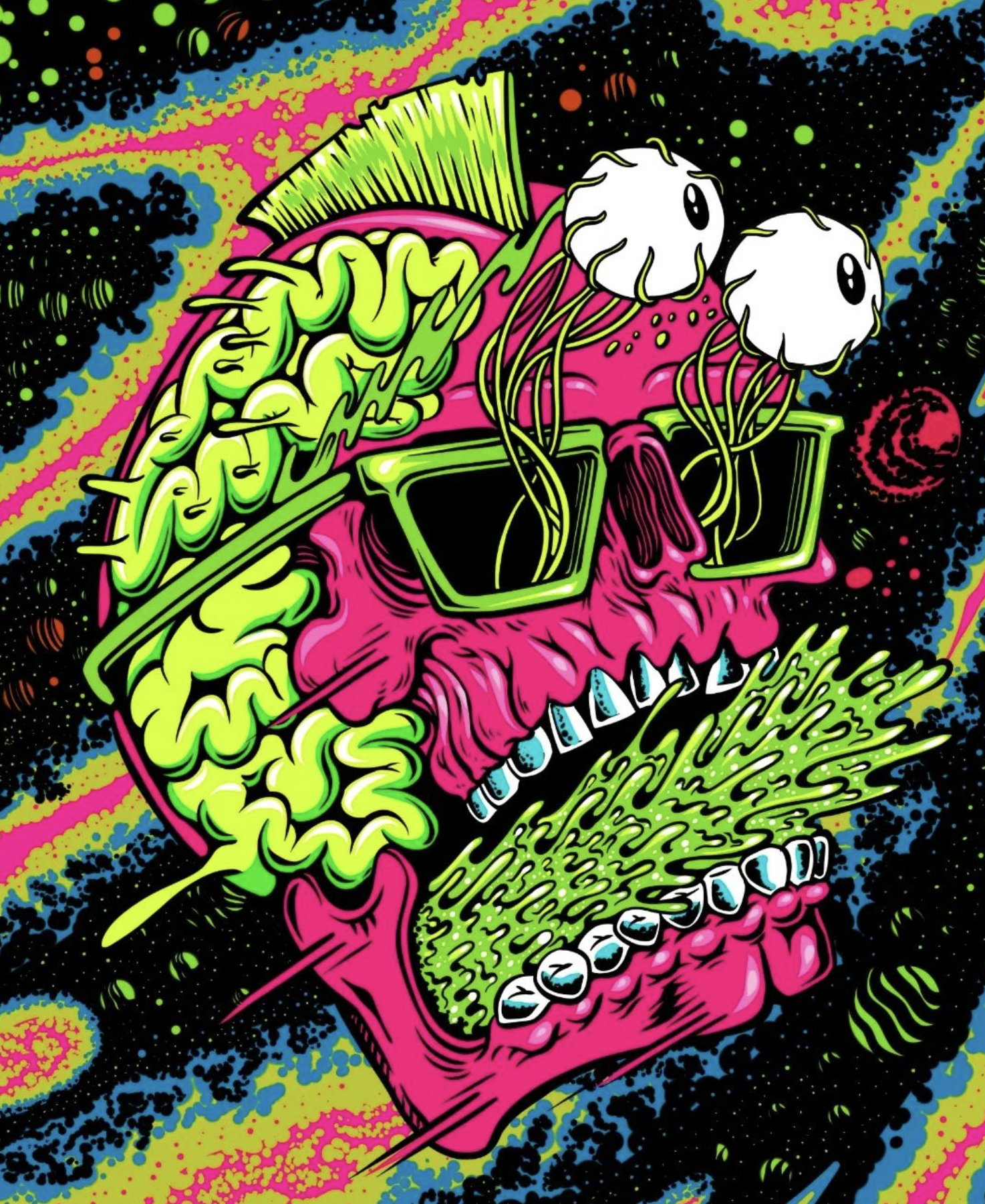 Space purple skull with sunglasses barfing slime with his eyes popping out.png