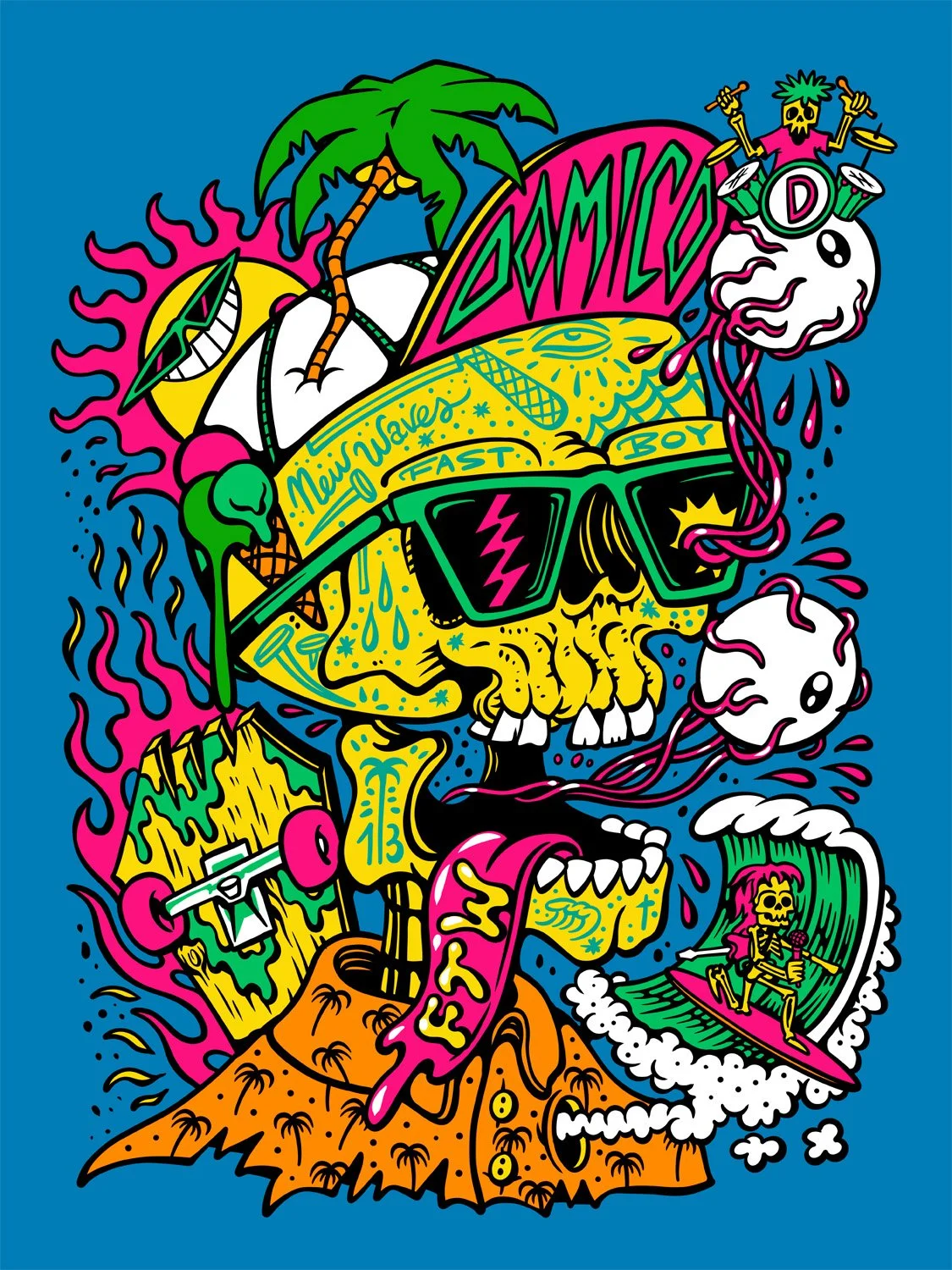 New Waves, a skatepunk 90s graphic for Domico band