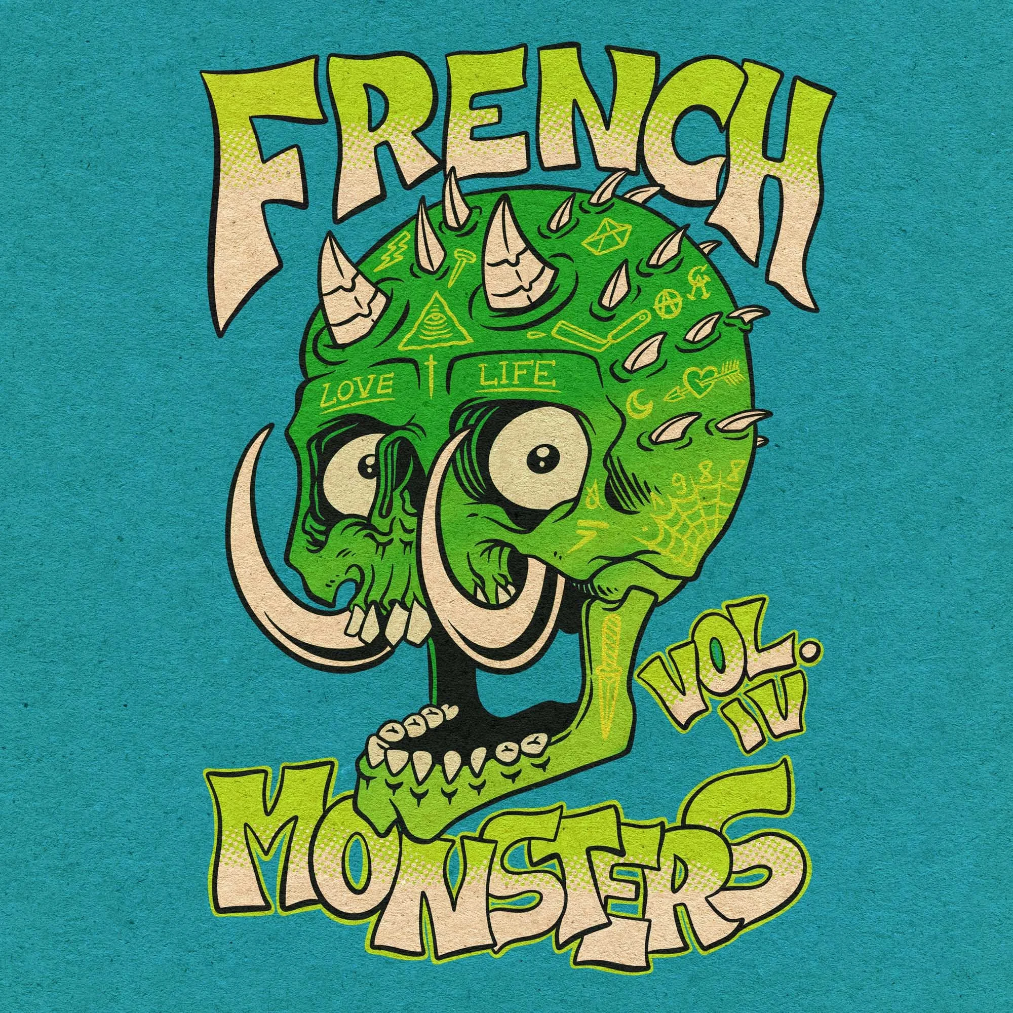 A fun satanic green skull illustration, made for the Dubstep music compilation named French Monsters volume four