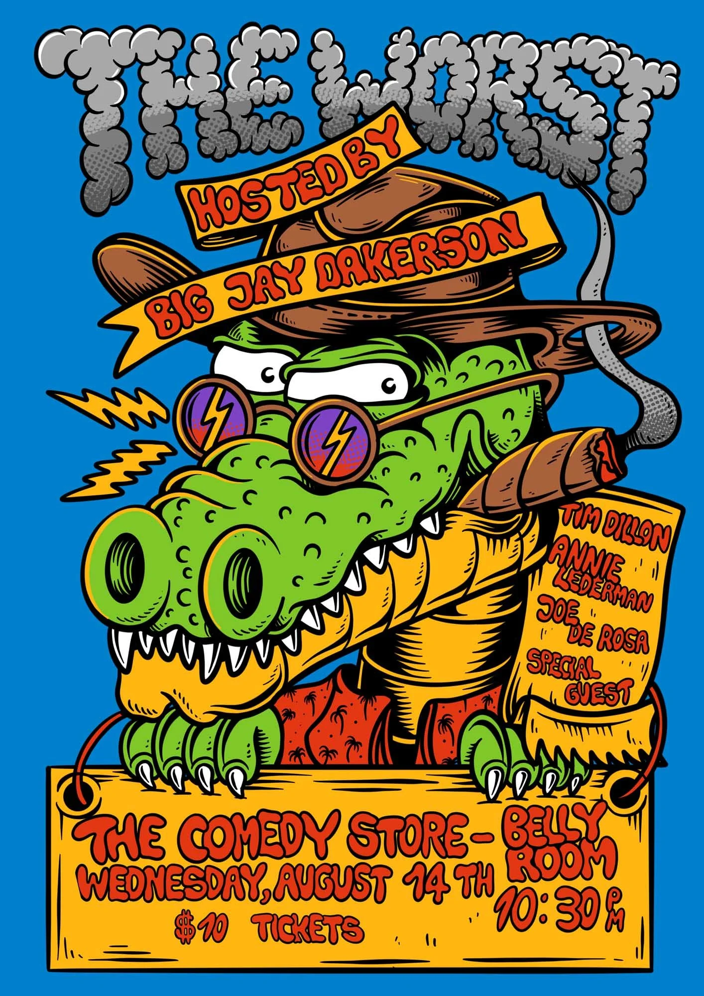 poster art illustration for the Big Jay Oakerson show named "The Worst" - at the Comedy Store - Belly Room