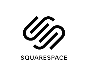 Squarespace Logo mit stilisiertem "S" Symbol über dem Schriftzug "Squarespace".