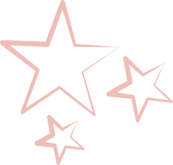 Drei rosa-outlined Sterne verschiedener Größe auf schwarzem Hintergrund.