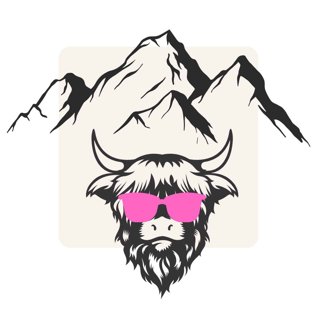 Illustration eines Yak mit Sonnenbrille vor Bergkulisse.