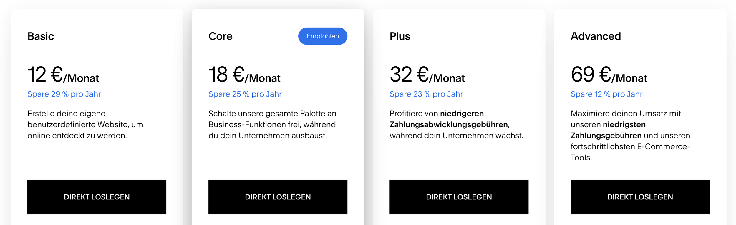 Squarespace Kosten: ABO Tarife, Basic, Core, Plus, Advanced