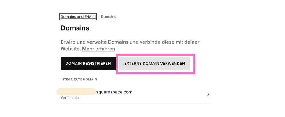 Um deine Starto Domain eintragen zu können, klicke auf "externe Domain verwenden"