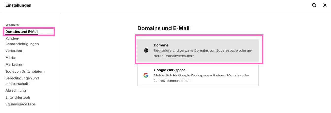Klicke auf Domians und Emails und dann auch Domains