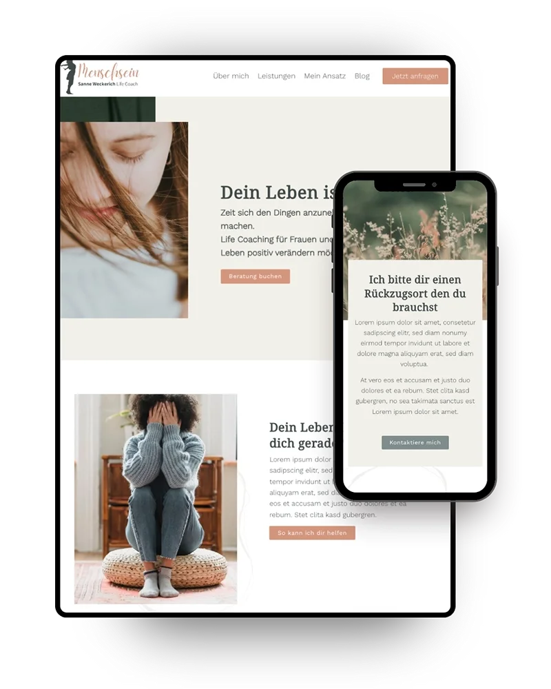 Squarespace Template für Life Coaches dargestellt als PC und Handy Design