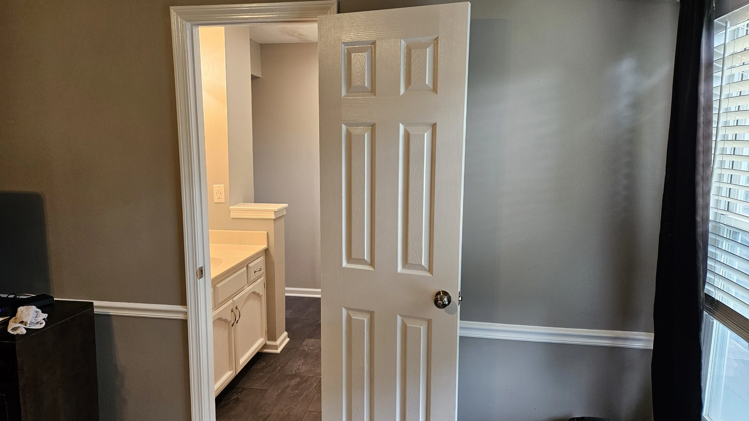Wall and door added to master bathroom