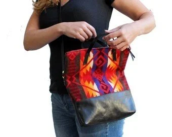 wool and leather foldover tote