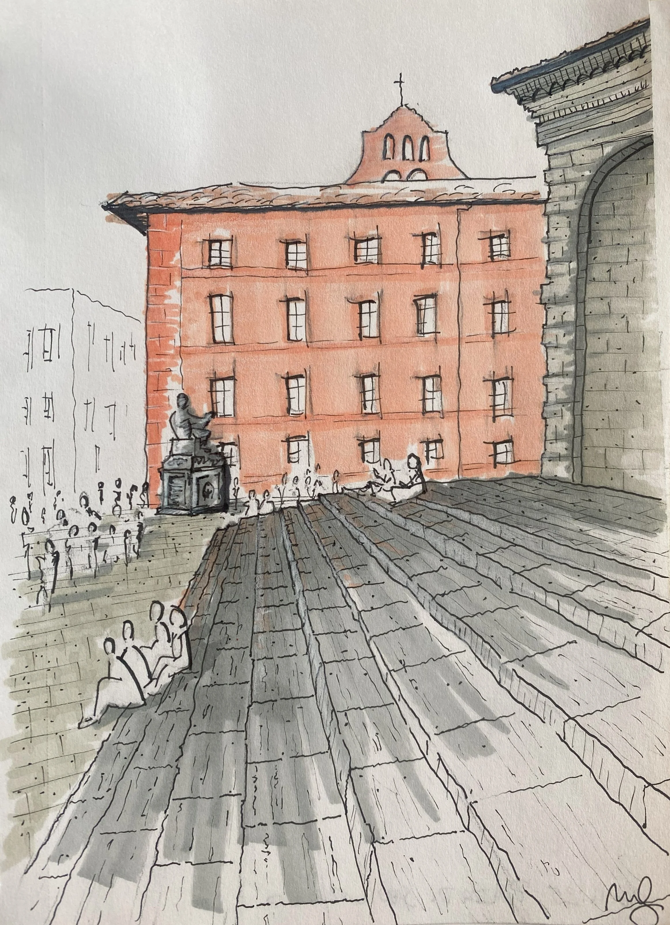 Pen and Marker on Paper. Piazza di San Lorenzo, Firenze, Italy. June 11, 2025